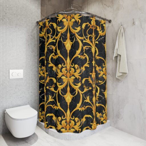 Elegant Gold Floral Shower Curtain - Luxurious Bathroom Décor
