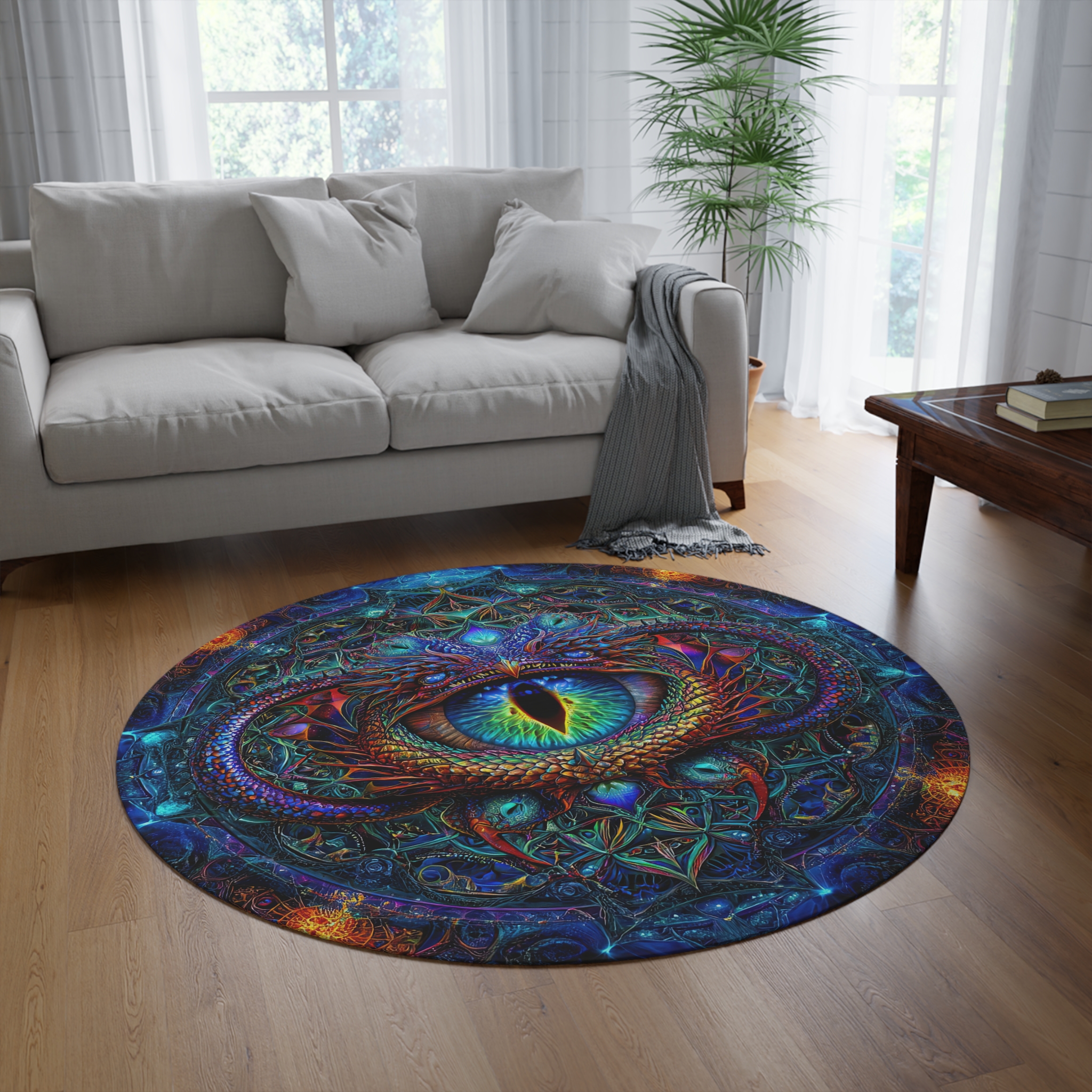 Mystical Dragon Eye Round Rug - Bohemian Home Decor for Meditation & Relaxation - Image 4