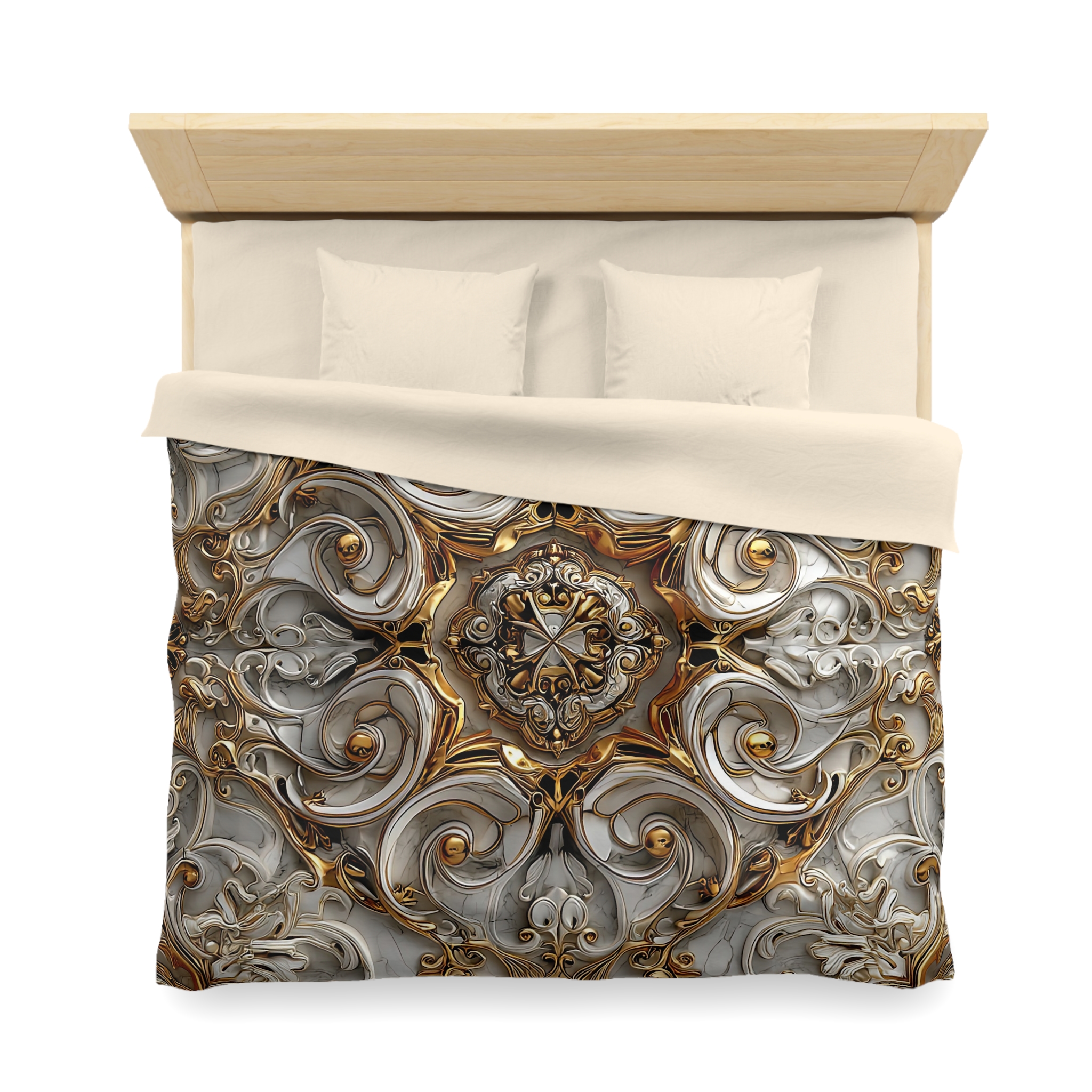 Luxurious Gold Swirl Microfiber Duvet Cover - Elegant Bedding for Home Decor