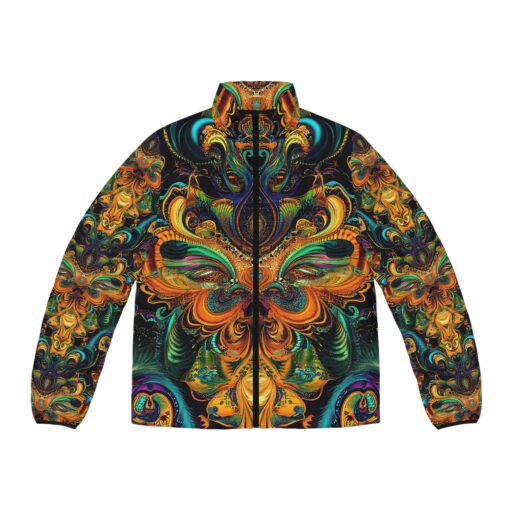 Vibrant Psychedelic Men's Puffer Jacket - Colorful Abstract Design