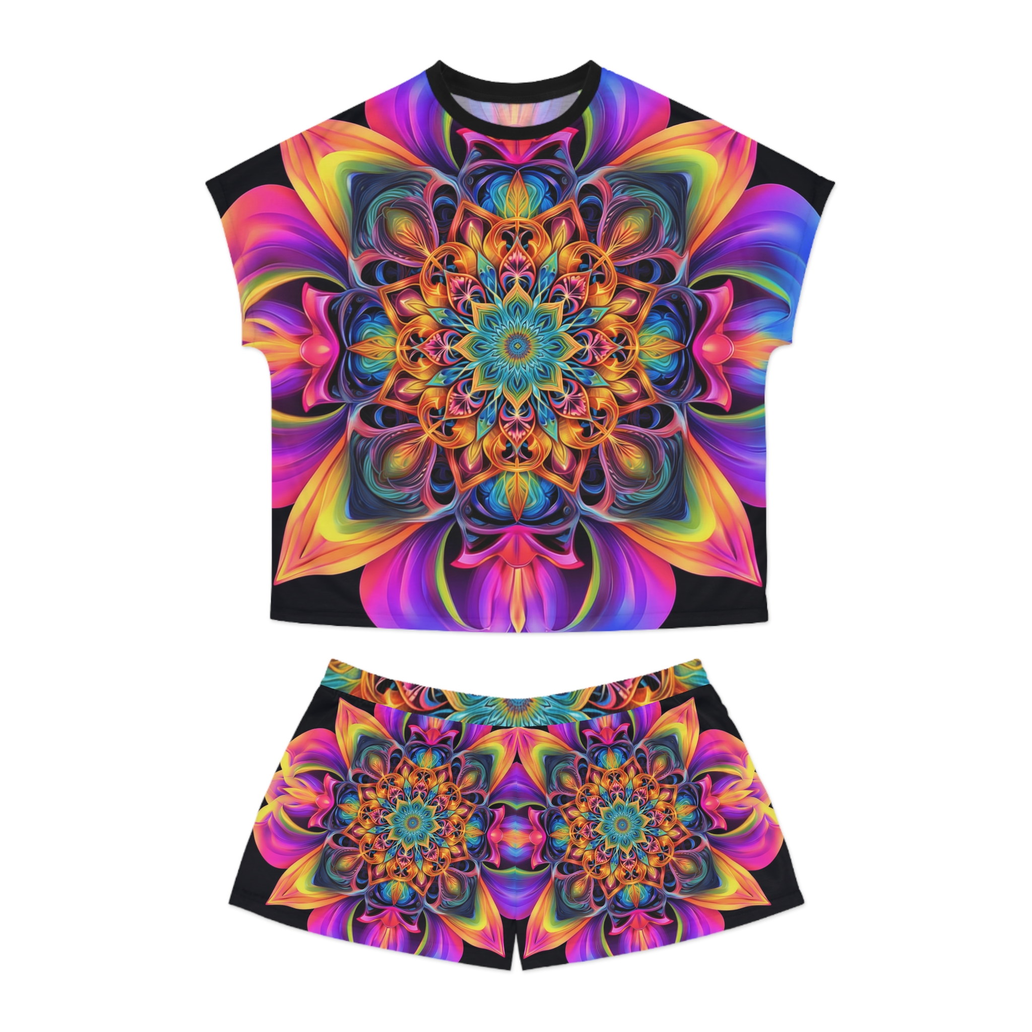Vibrant Boho Women's Pajama Set - Colorful Floral Design for Relaxation - Image 2