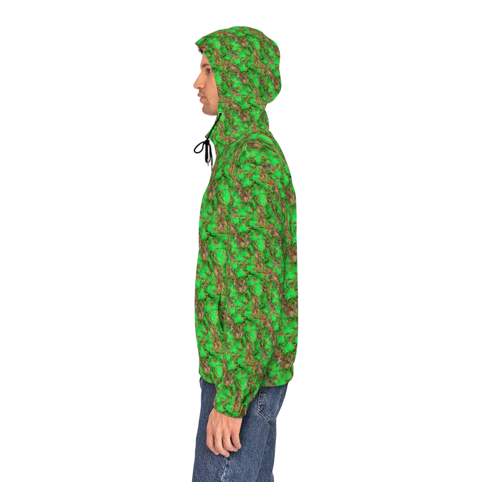 Men's Full-Zip Hoodie - Vibrant Green Marble Pattern - Image 6