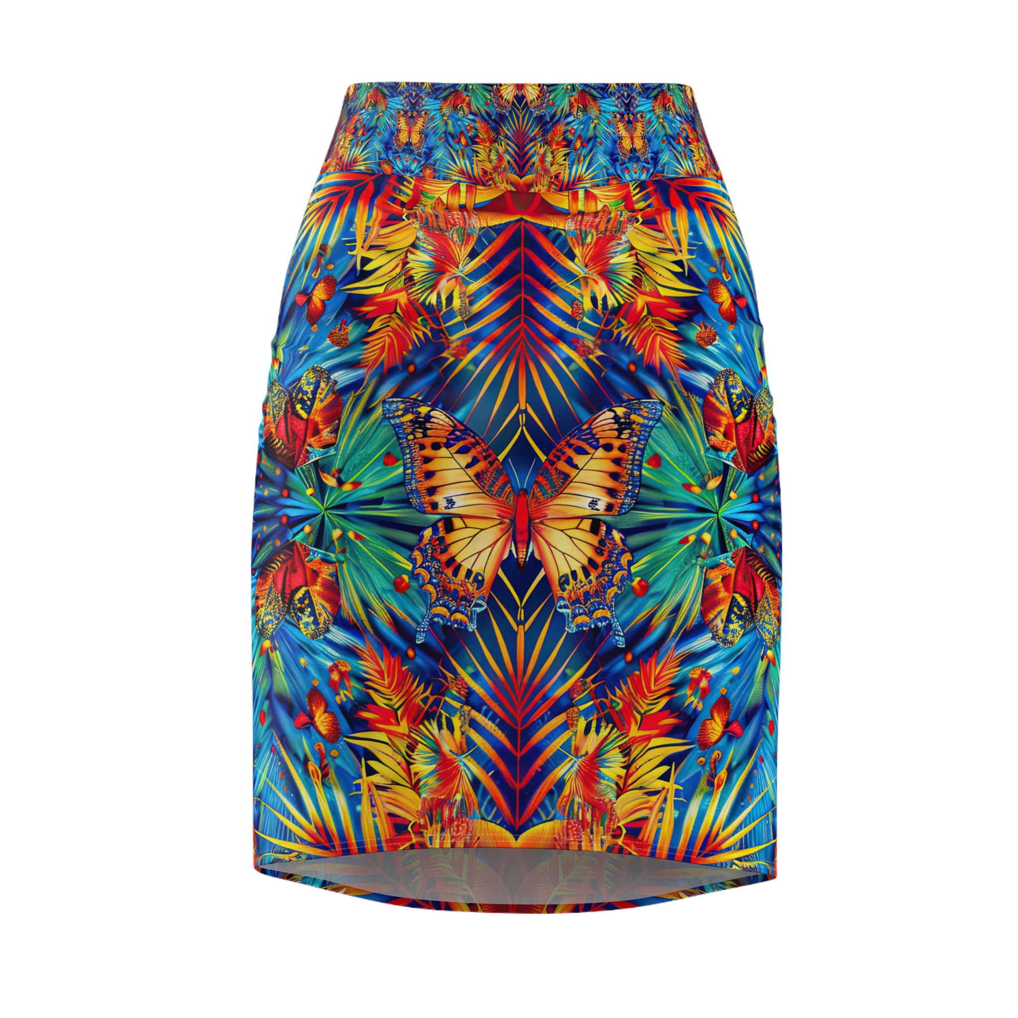 Tropical Butterfly Print Women's Pencil Skirt - Vibrant Summer Style - Image 2