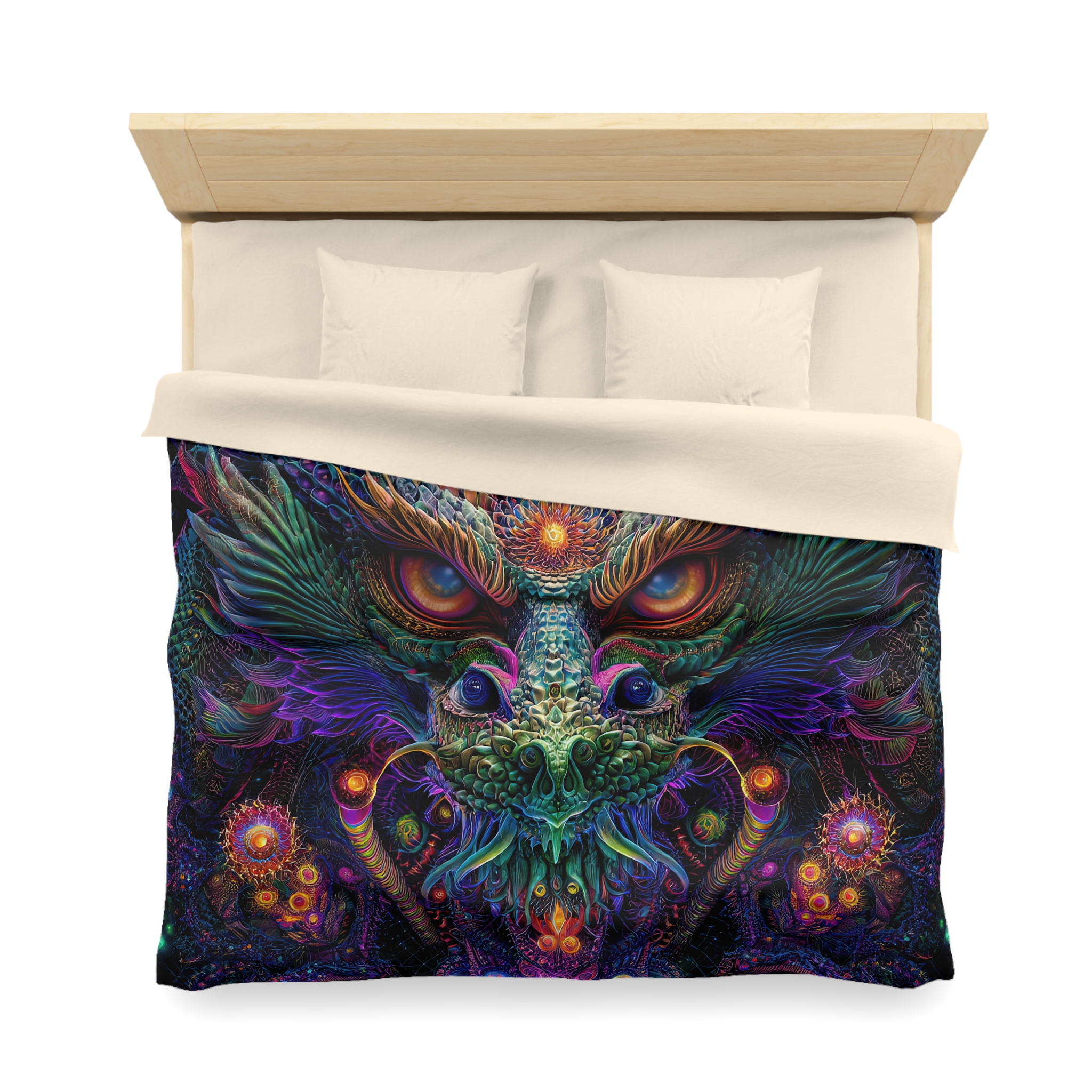 Psychedelic Dragon Microfiber Duvet Cover - Vibrant Fantasy Bedding for Bohemian Decor - Image 2