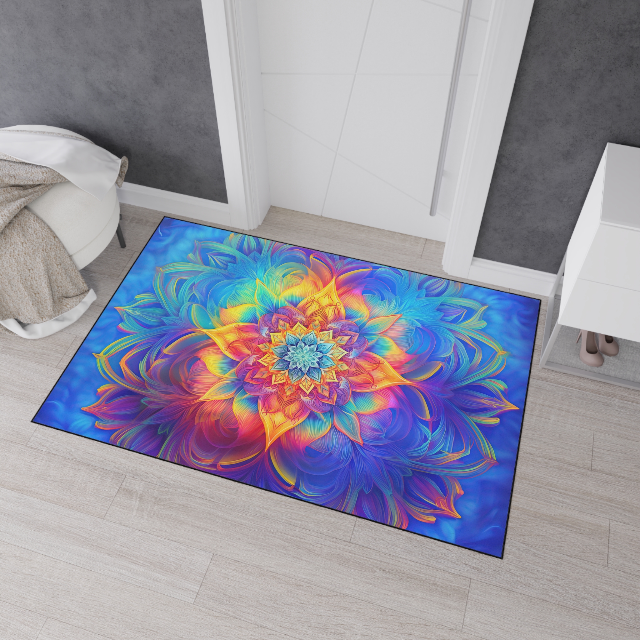 Floor Mat - Psychedelic Kaleidoscope Fractal Rainbow Design - Image 3