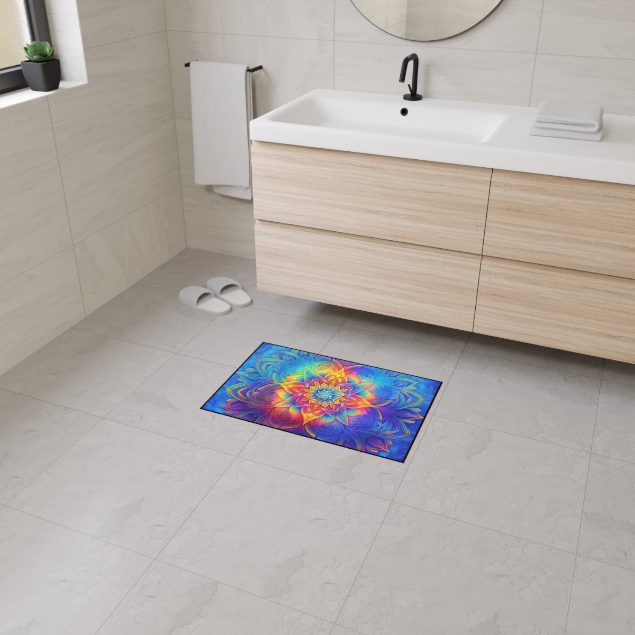 Floor Mat - Psychedelic Kaleidoscope Fractal Rainbow Design - Image 14