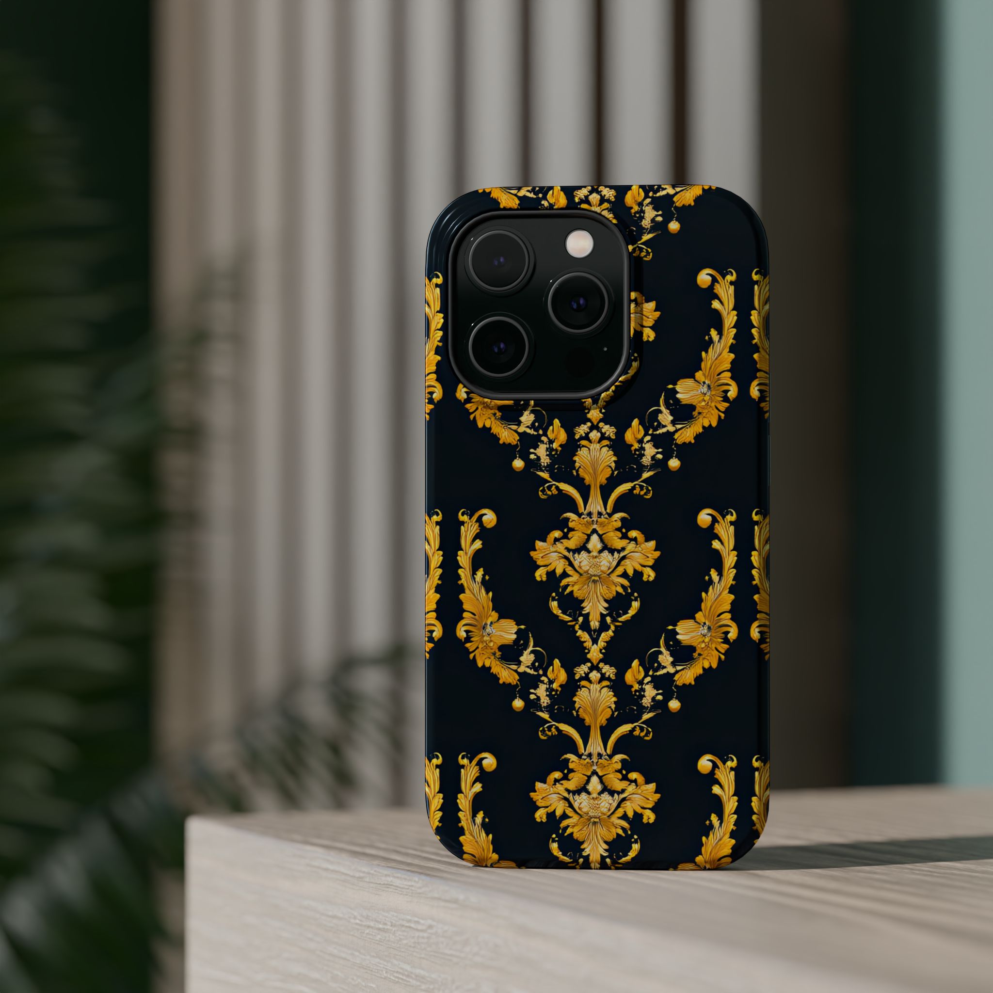 Elegant Floral Magnetic Tough Case for iPhone - Luxurious Gold Design - Image 16