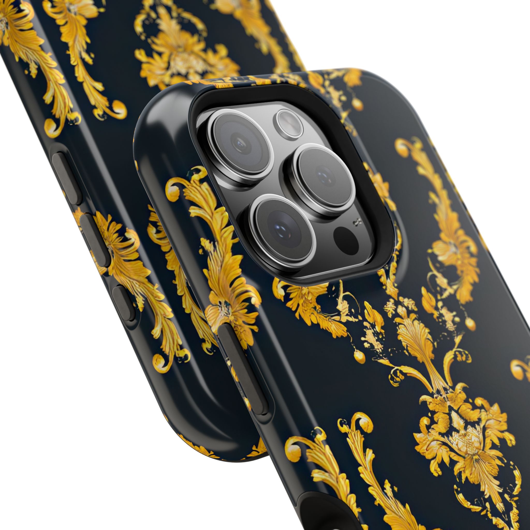 Elegant Floral Magnetic Tough Case for iPhone - Luxurious Gold Design - Image 119