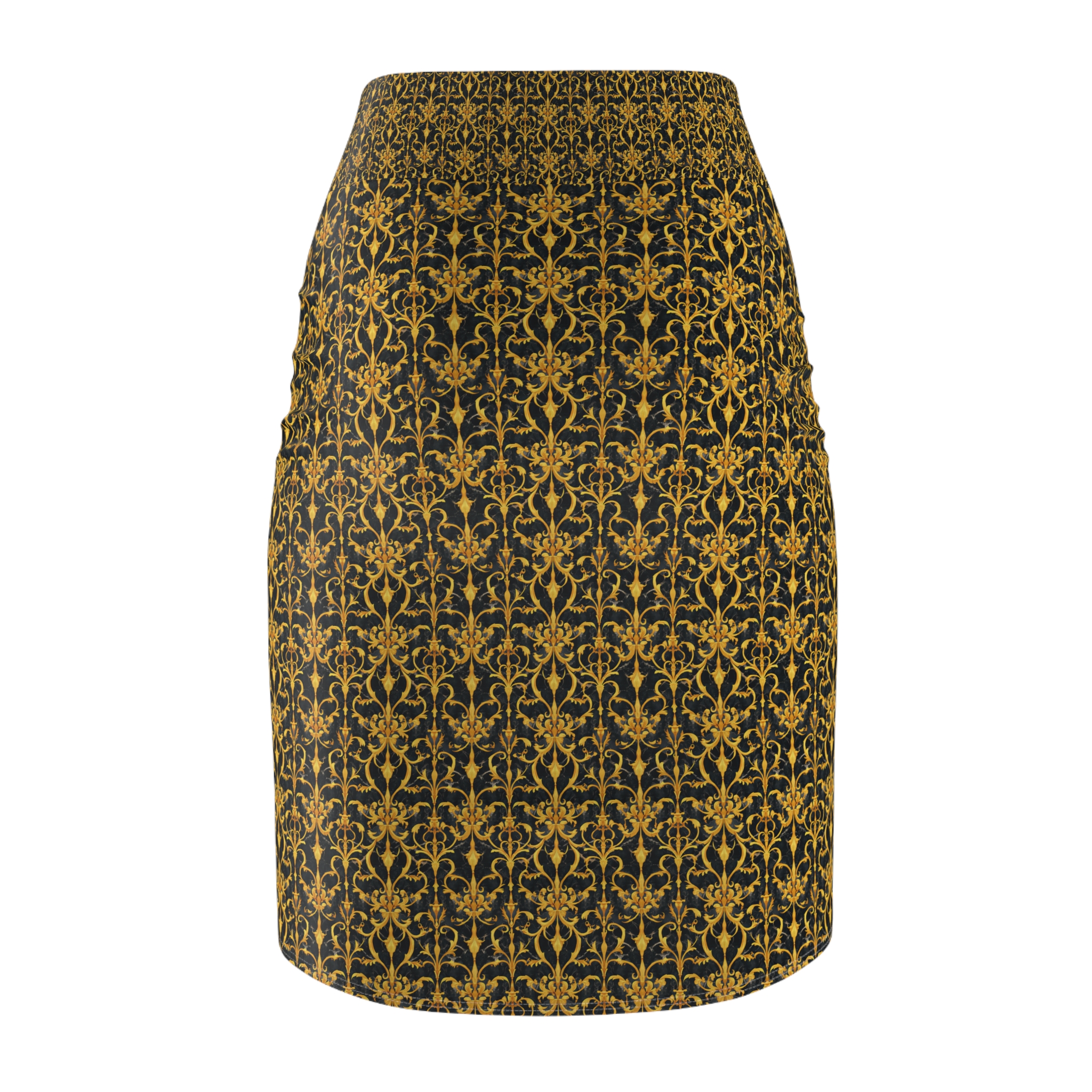 Women's Formal Gold and Black Floral Pencil Skirt - Image 2