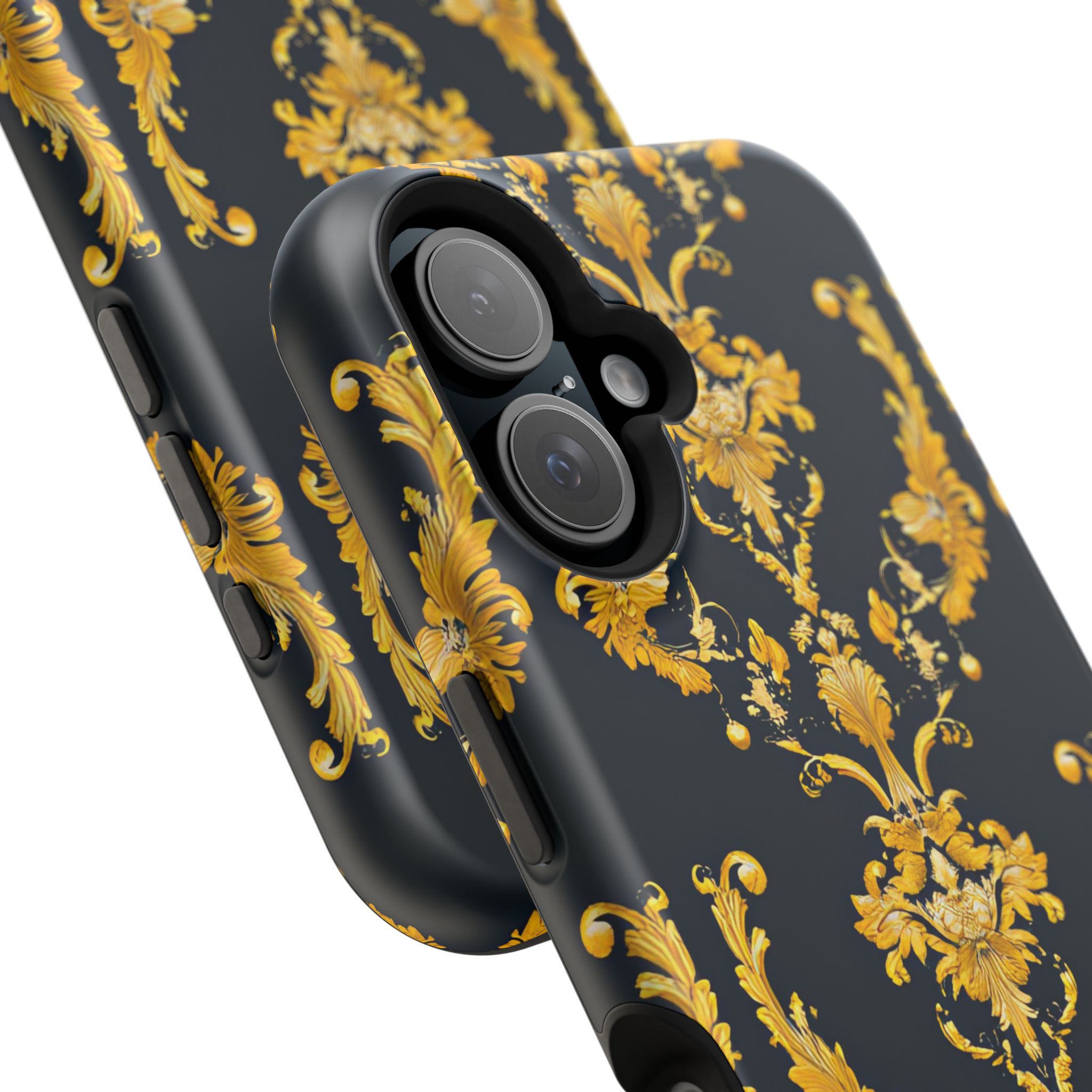 Elegant Floral Magnetic Tough Case for iPhone - Luxurious Gold Design - Image 107