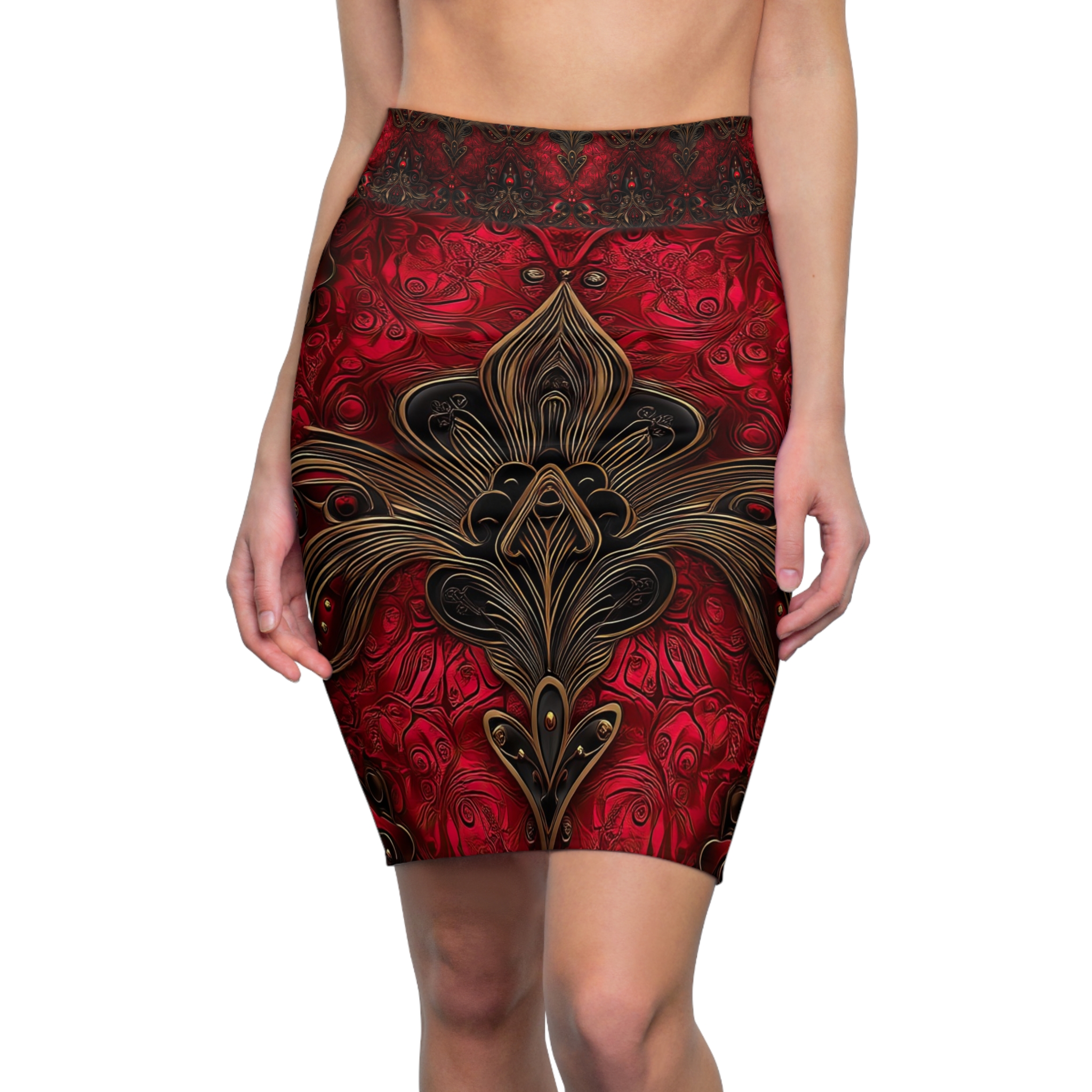 Exquisite Noble Red Pattern Women's Pencil Skirt - Perfect for Events & Celebrations - Image 6