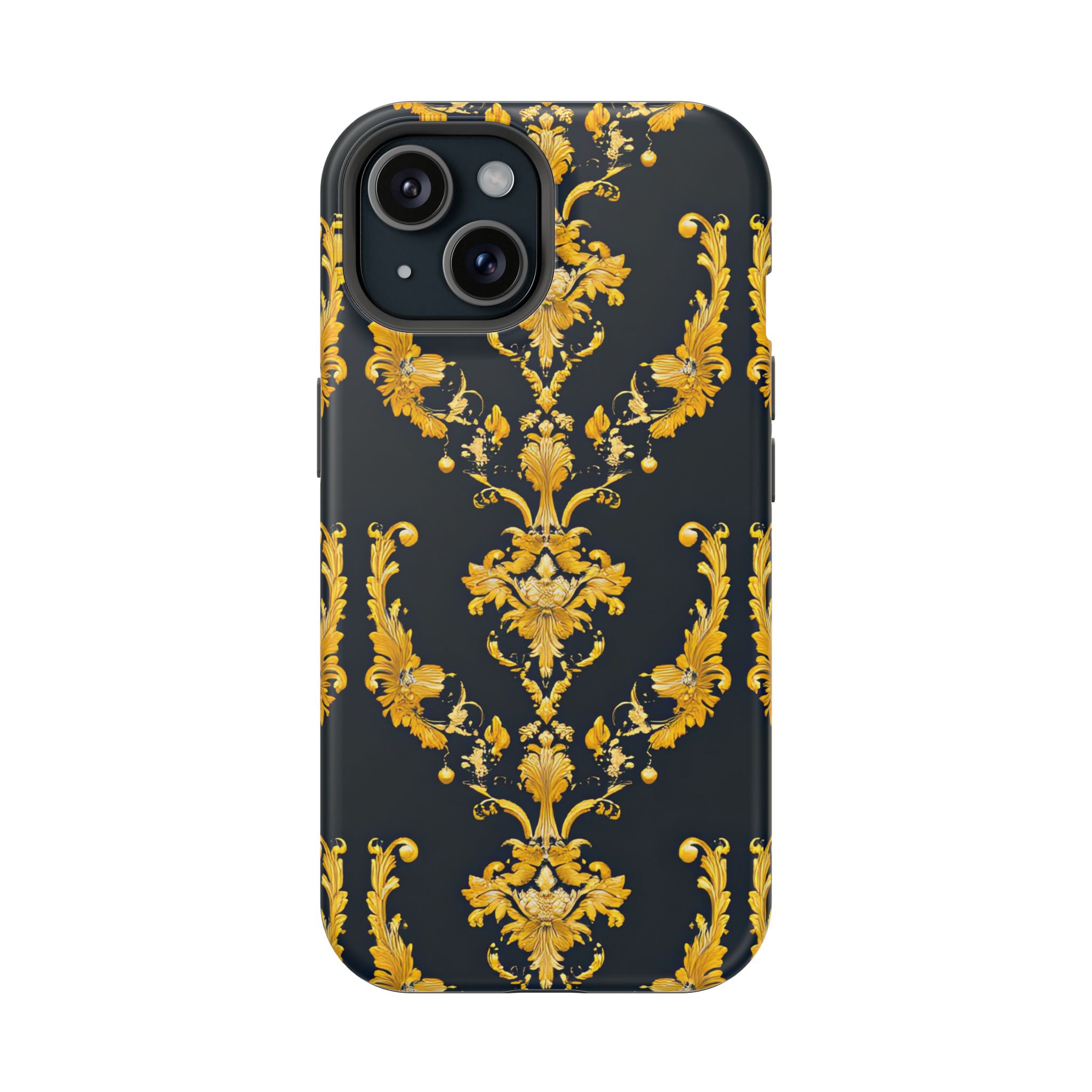 Elegant Floral Magnetic Tough Case for iPhone - Luxurious Gold Design - Image 73