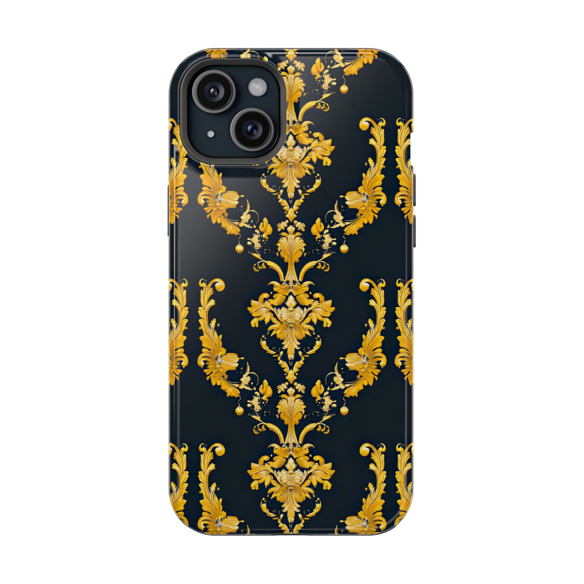 Elegant Floral Magnetic Tough Case for iPhone - Luxurious Gold Design - Image 85