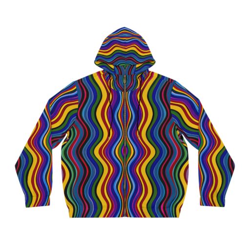 Colorful Wave Pattern Full-Zip Hoodie for Men - Vibrant and Fun Style