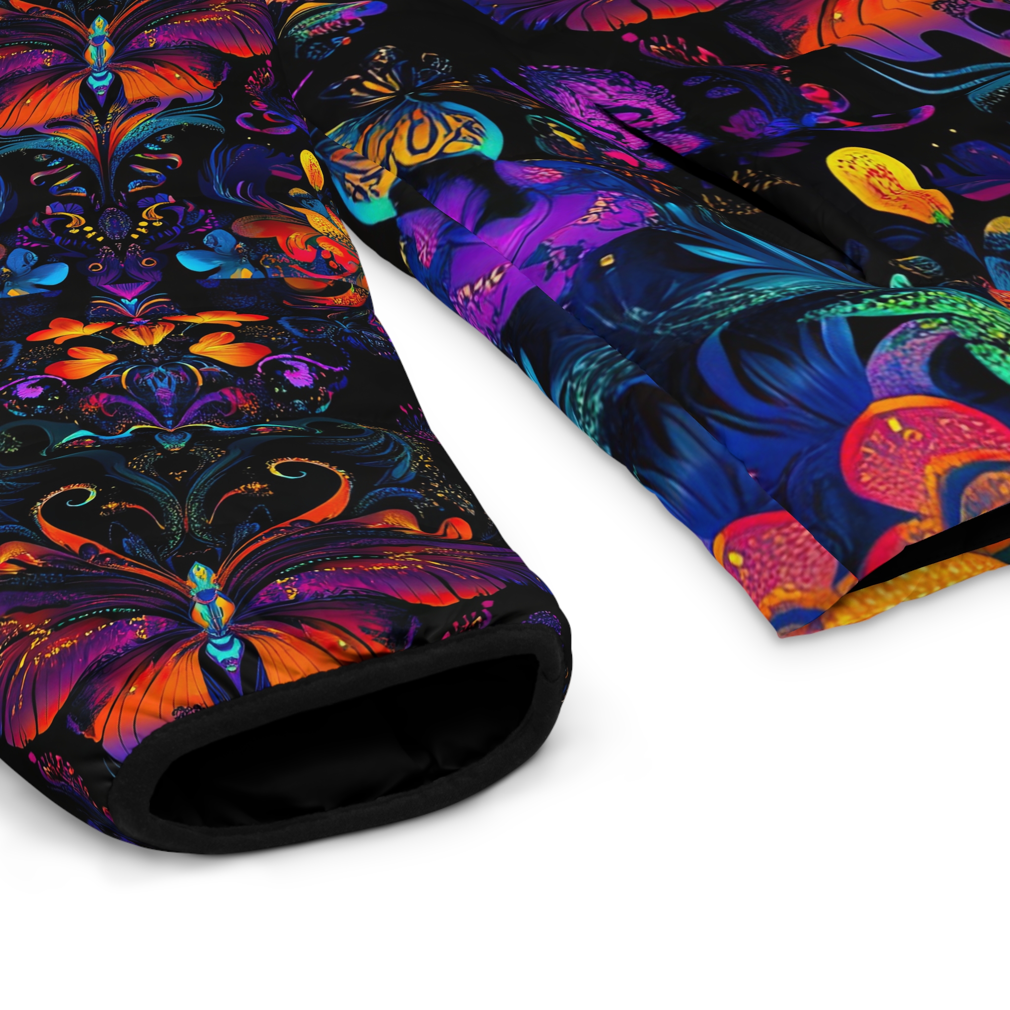 Vibrant Butterfly Puffer Jacket for Men - Colorful Floral Design - Image 7