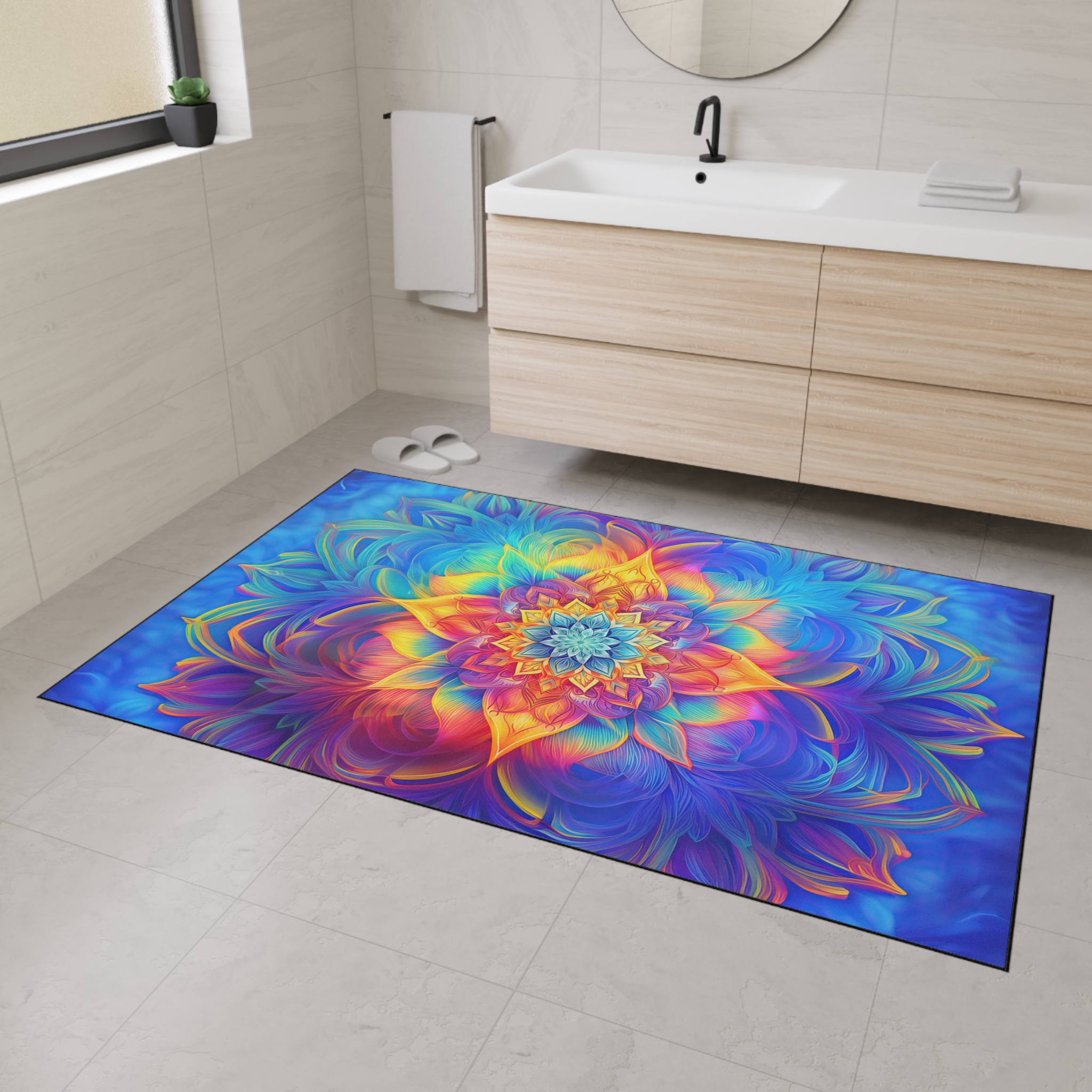 Floor Mat - Psychedelic Kaleidoscope Fractal Rainbow Design