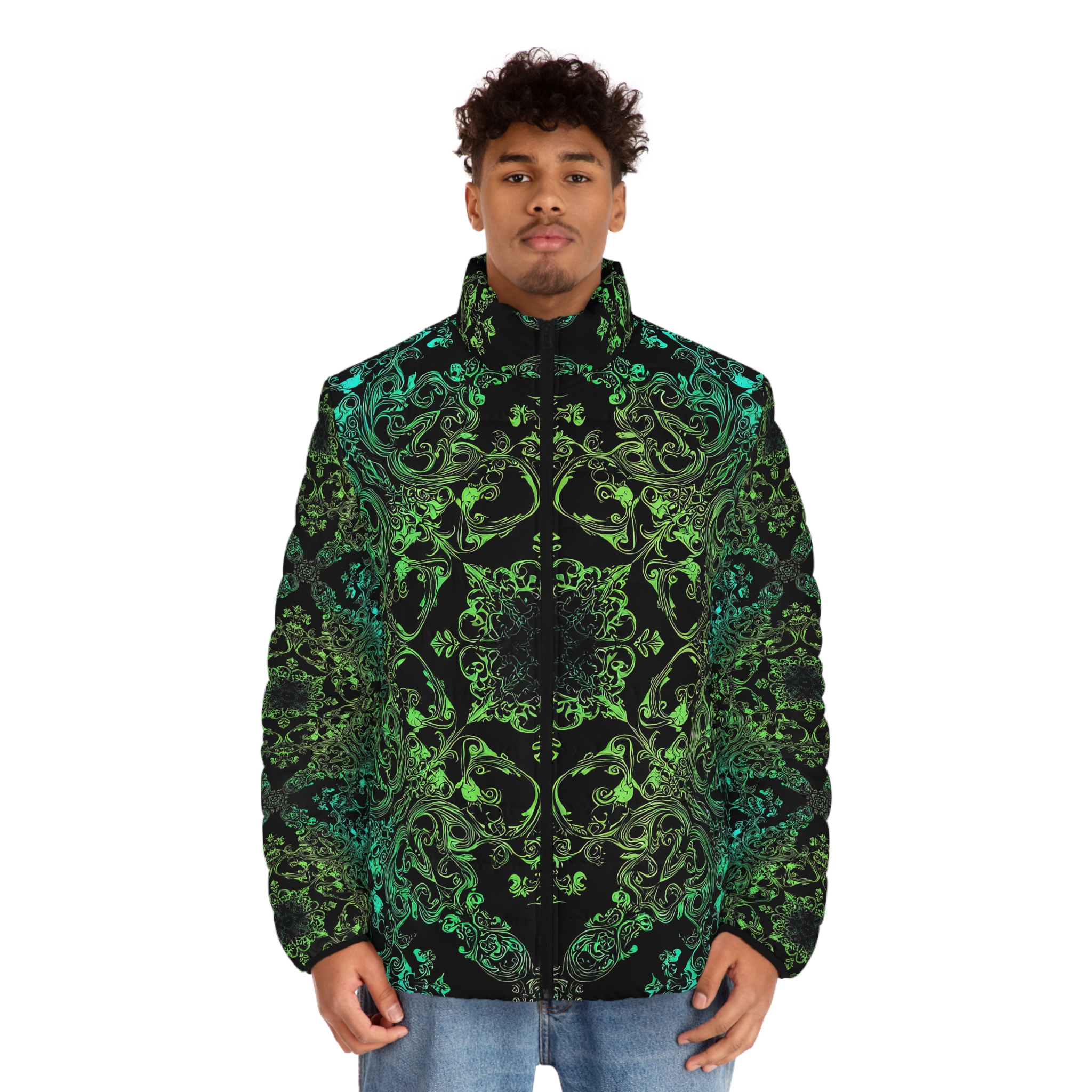 Men's Puffer Jacket - Vibrant Swirl Pattern for Stylish Comfort - Image 3