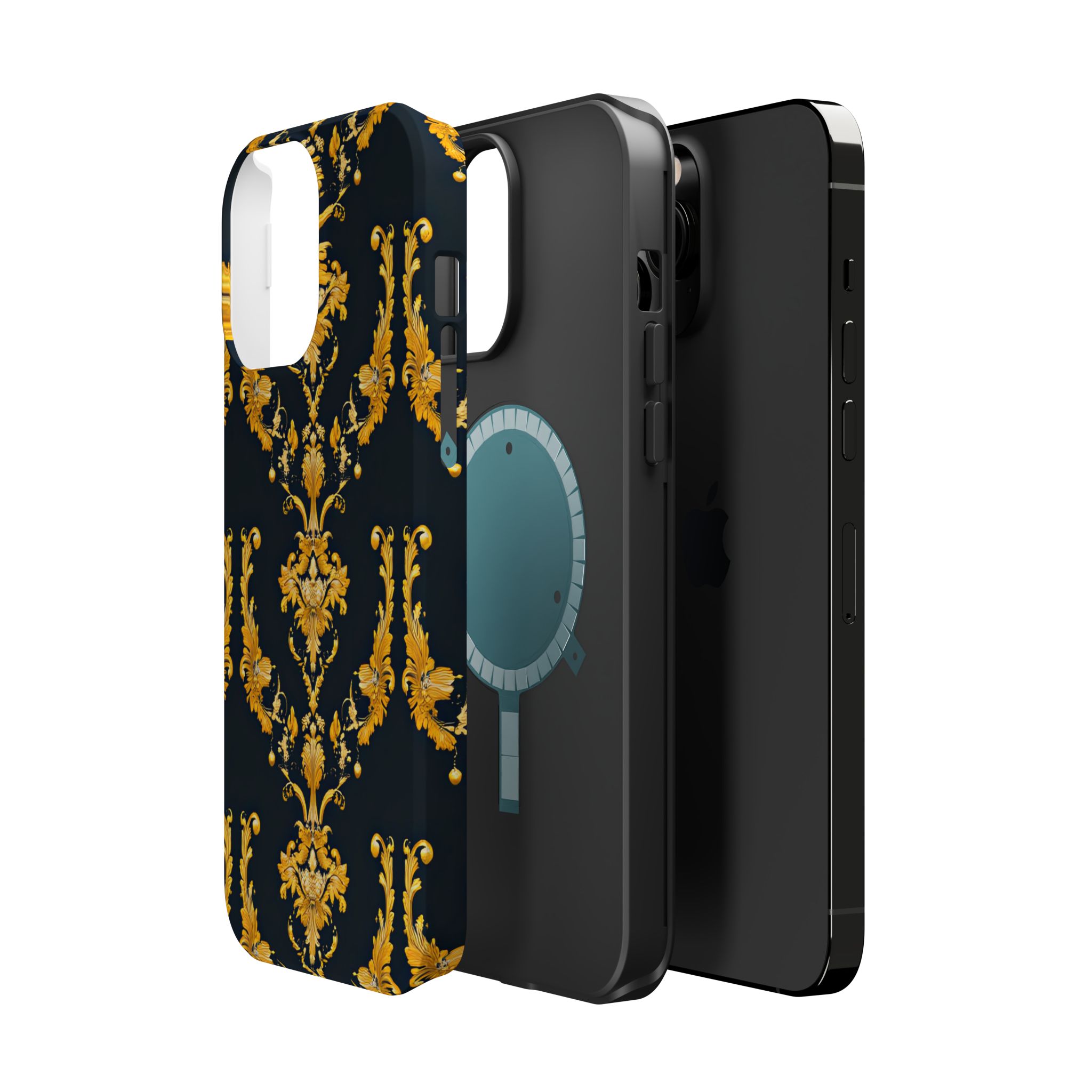 Elegant Floral Magnetic Tough Case for iPhone - Luxurious Gold Design - Image 66