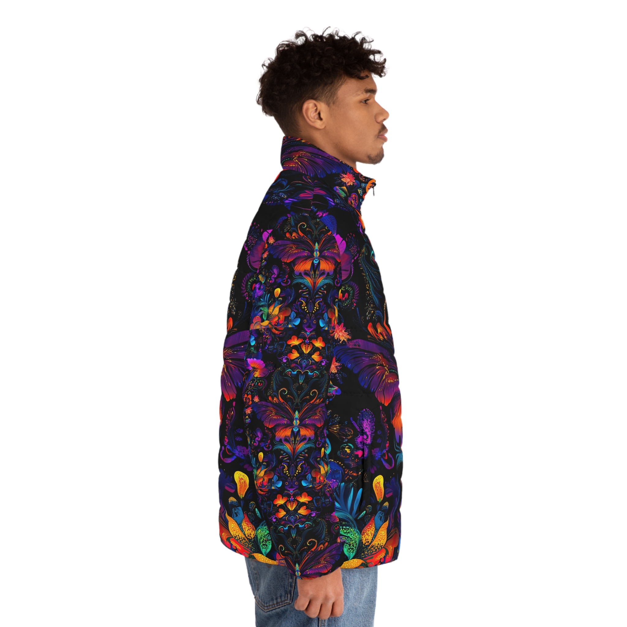 Vibrant Butterfly Puffer Jacket for Men - Colorful Floral Design - Image 5