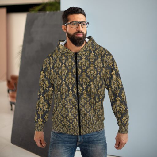 Elegant Floral Unisex Zip Hoodie - Cozy Vintage-Inspired Design
