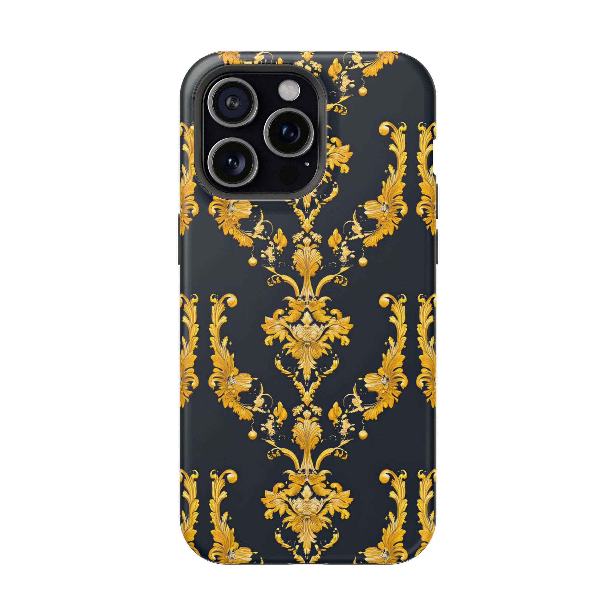 Elegant Floral Magnetic Tough Case for iPhone - Luxurious Gold Design - Image 97