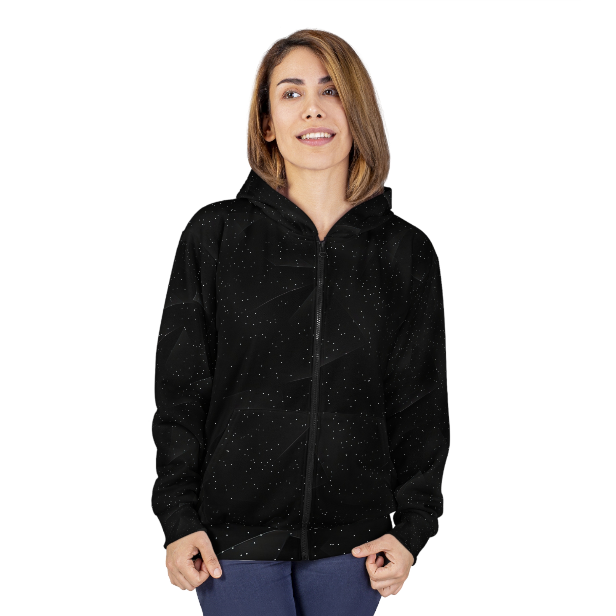 Cosmic Black Unisex Zip Hoodie - Perfect for Stargazers & Space Lovers - Image 5