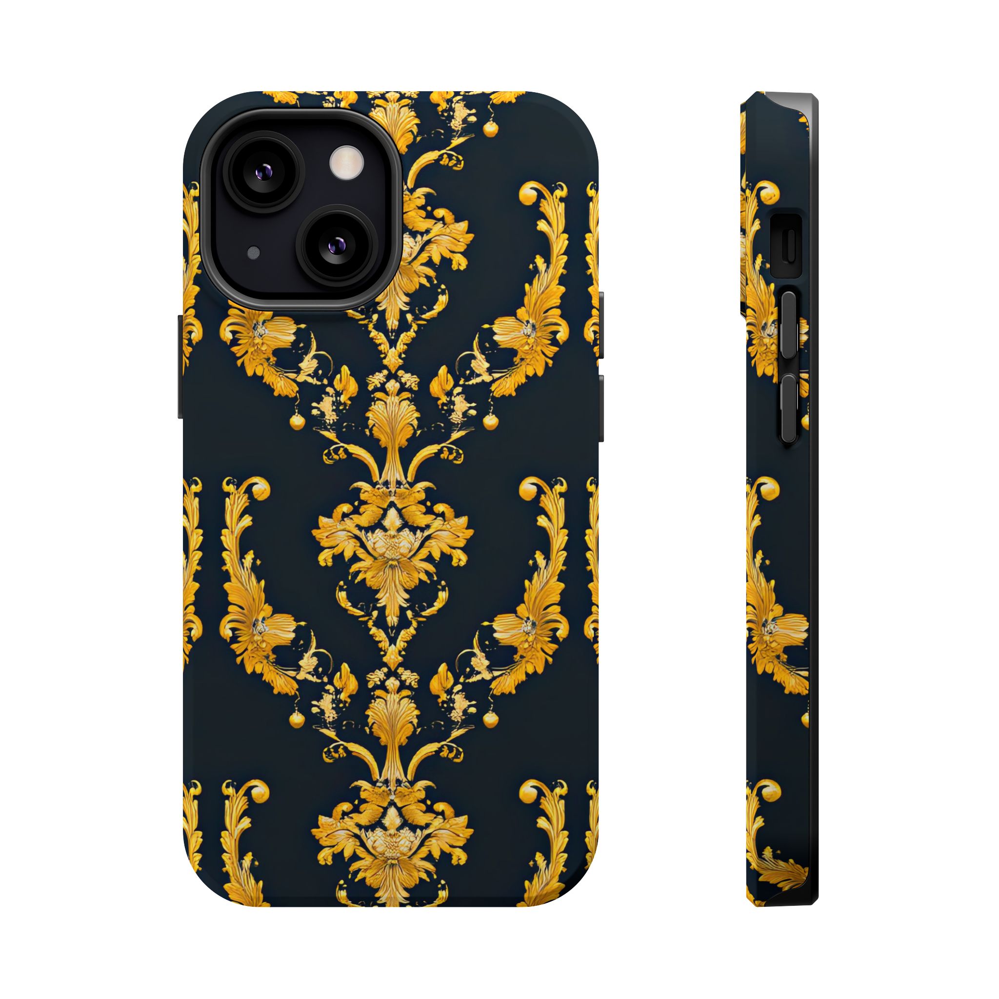 Elegant Floral Magnetic Tough Case for iPhone - Luxurious Gold Design - Image 49