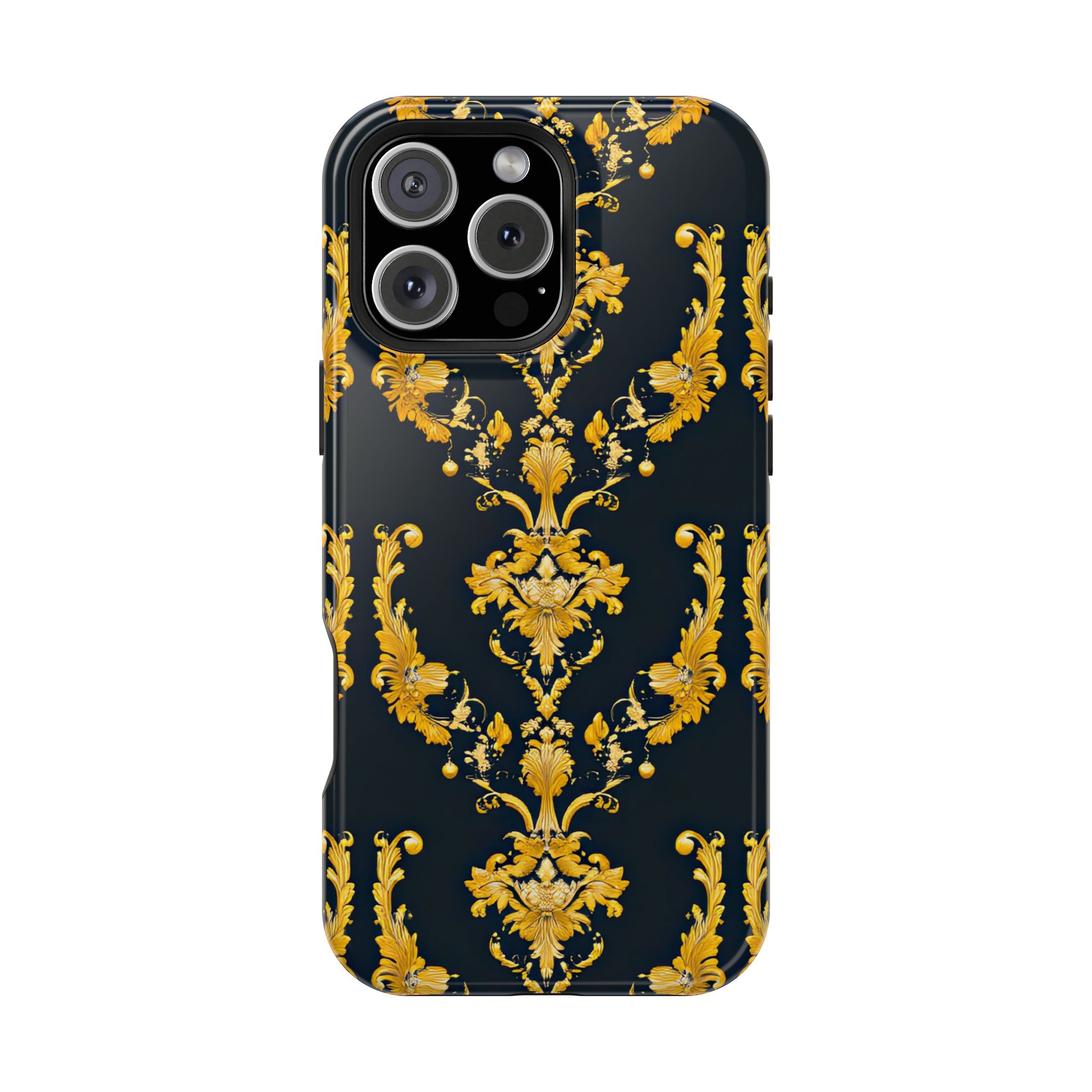 Elegant Floral Magnetic Tough Case for iPhone - Luxurious Gold Design