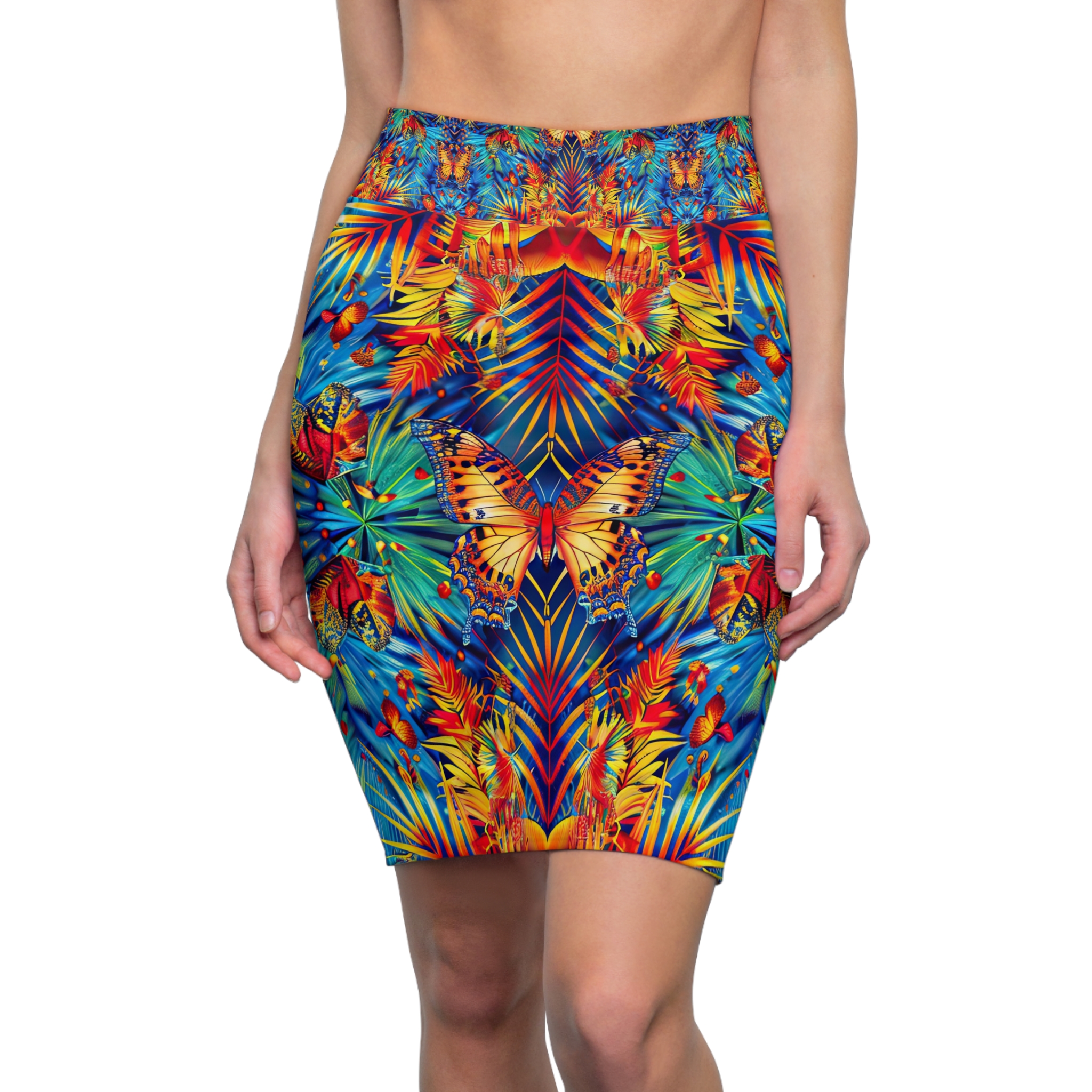 Tropical Butterfly Print Women's Pencil Skirt - Vibrant Summer Style