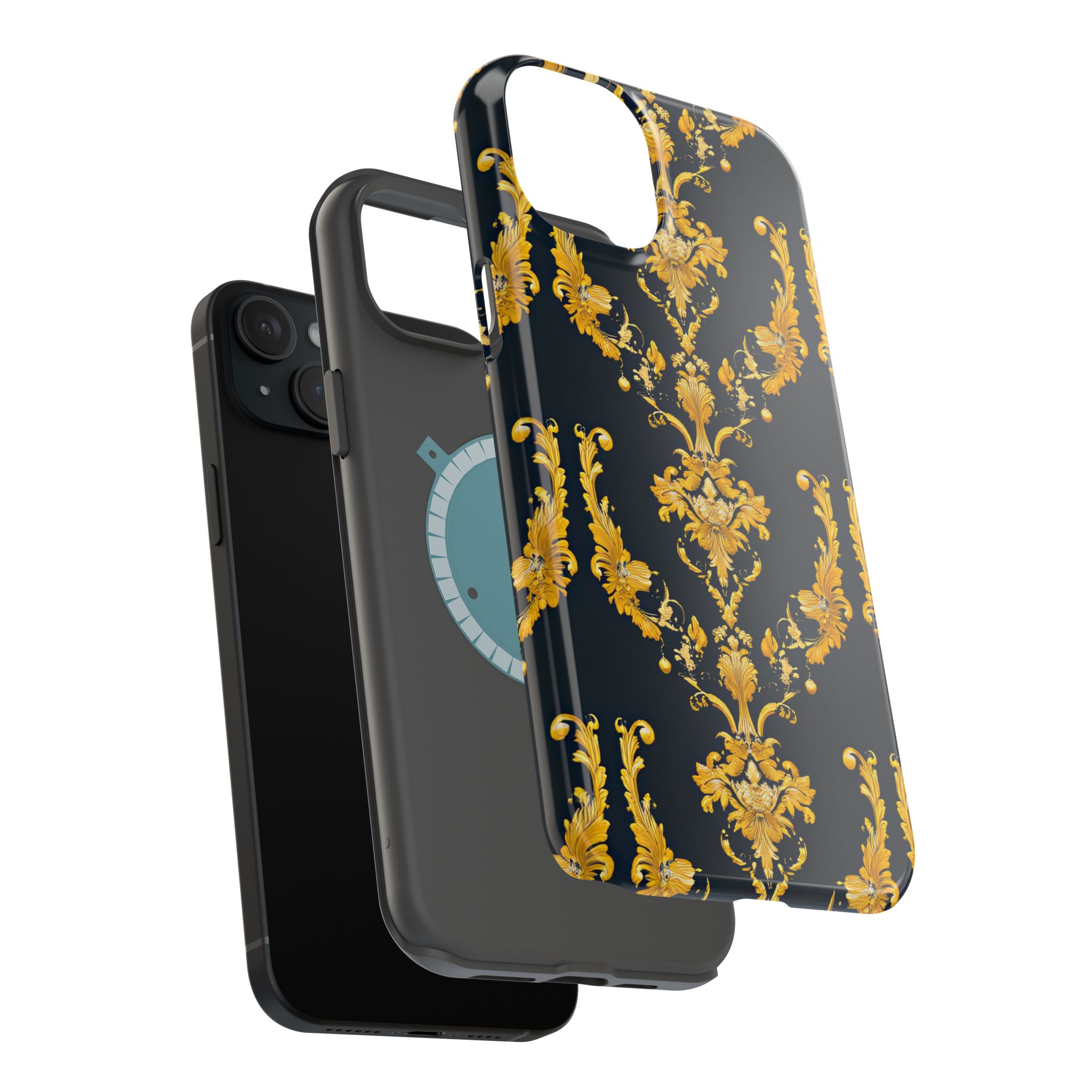 Elegant Floral Magnetic Tough Case for iPhone - Luxurious Gold Design - Image 88