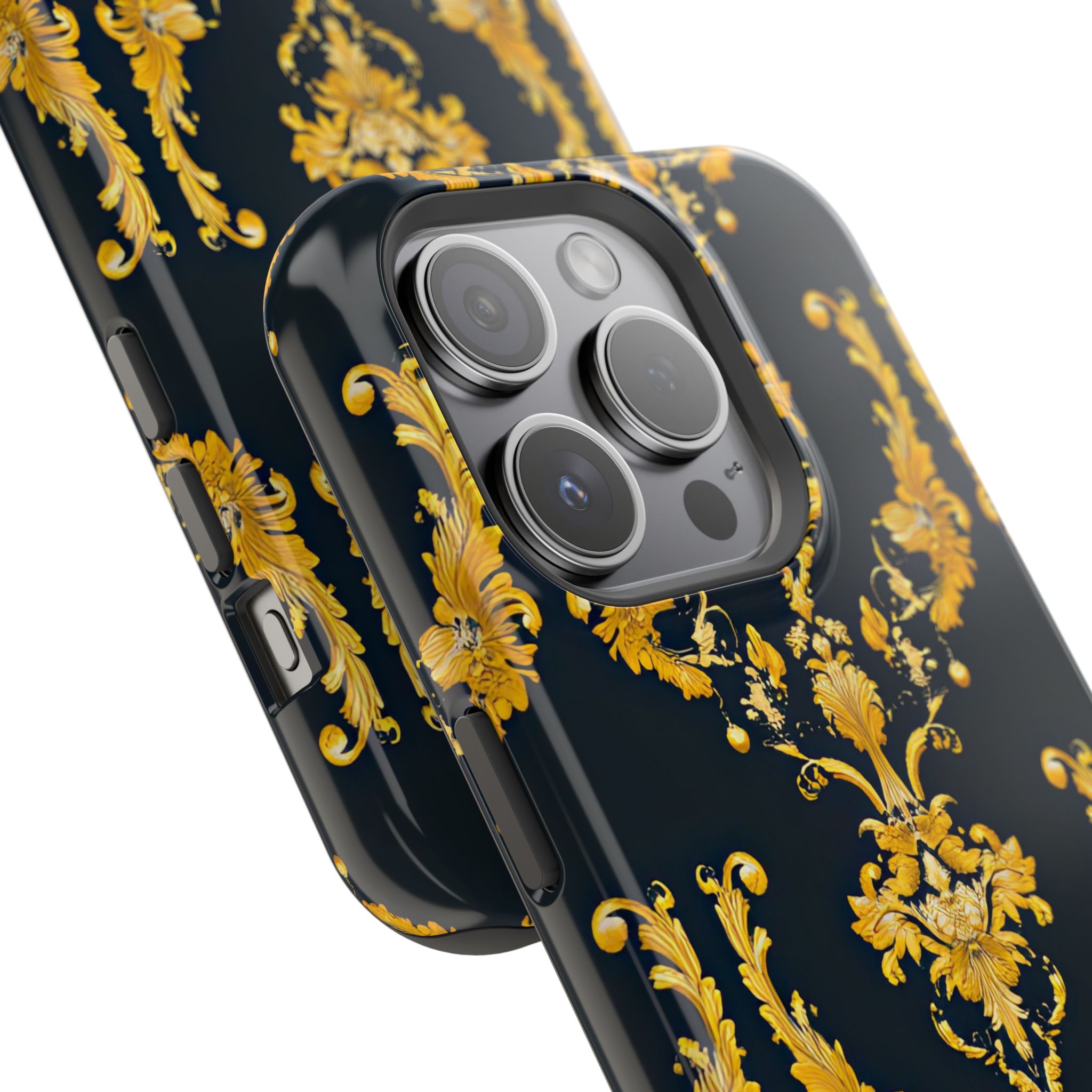 Elegant Floral Magnetic Tough Case for iPhone - Luxurious Gold Design - Image 78