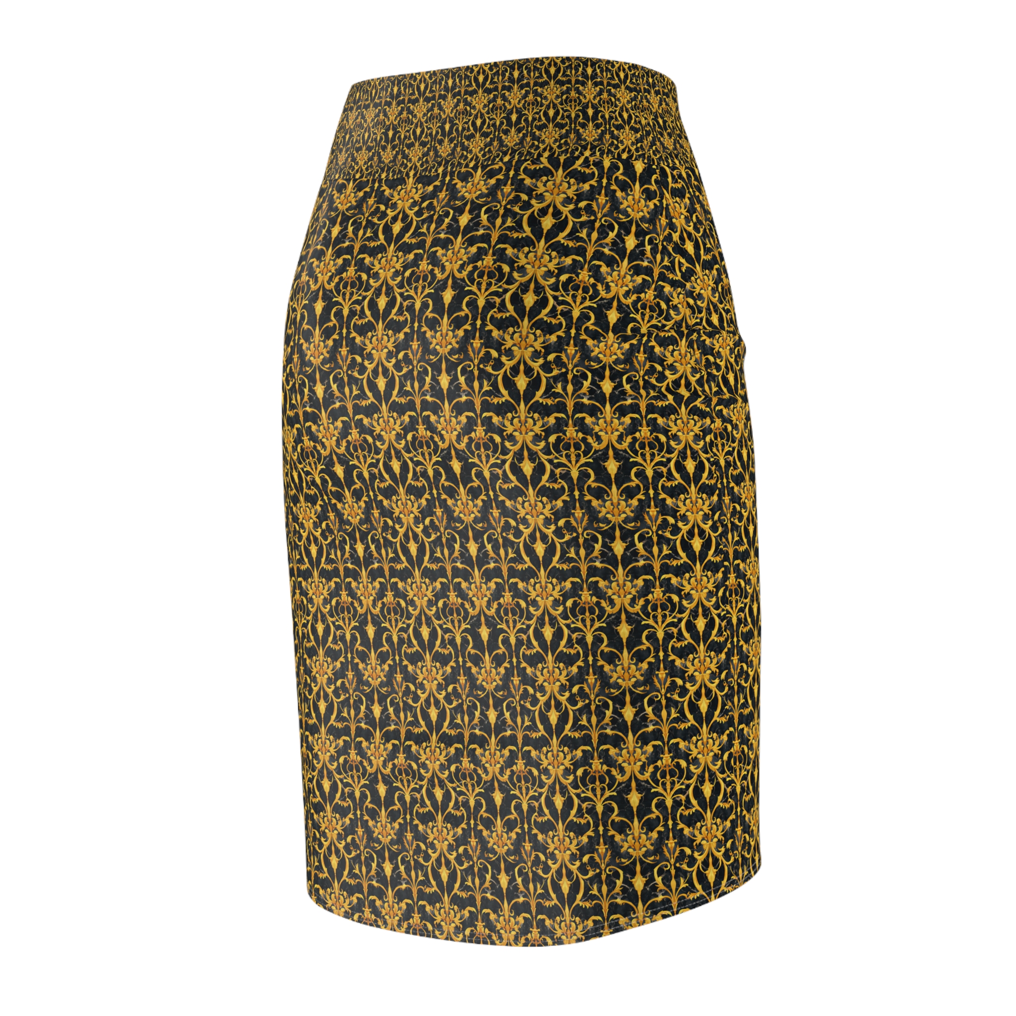 Women's Formal Gold and Black Floral Pencil Skirt - Image 4