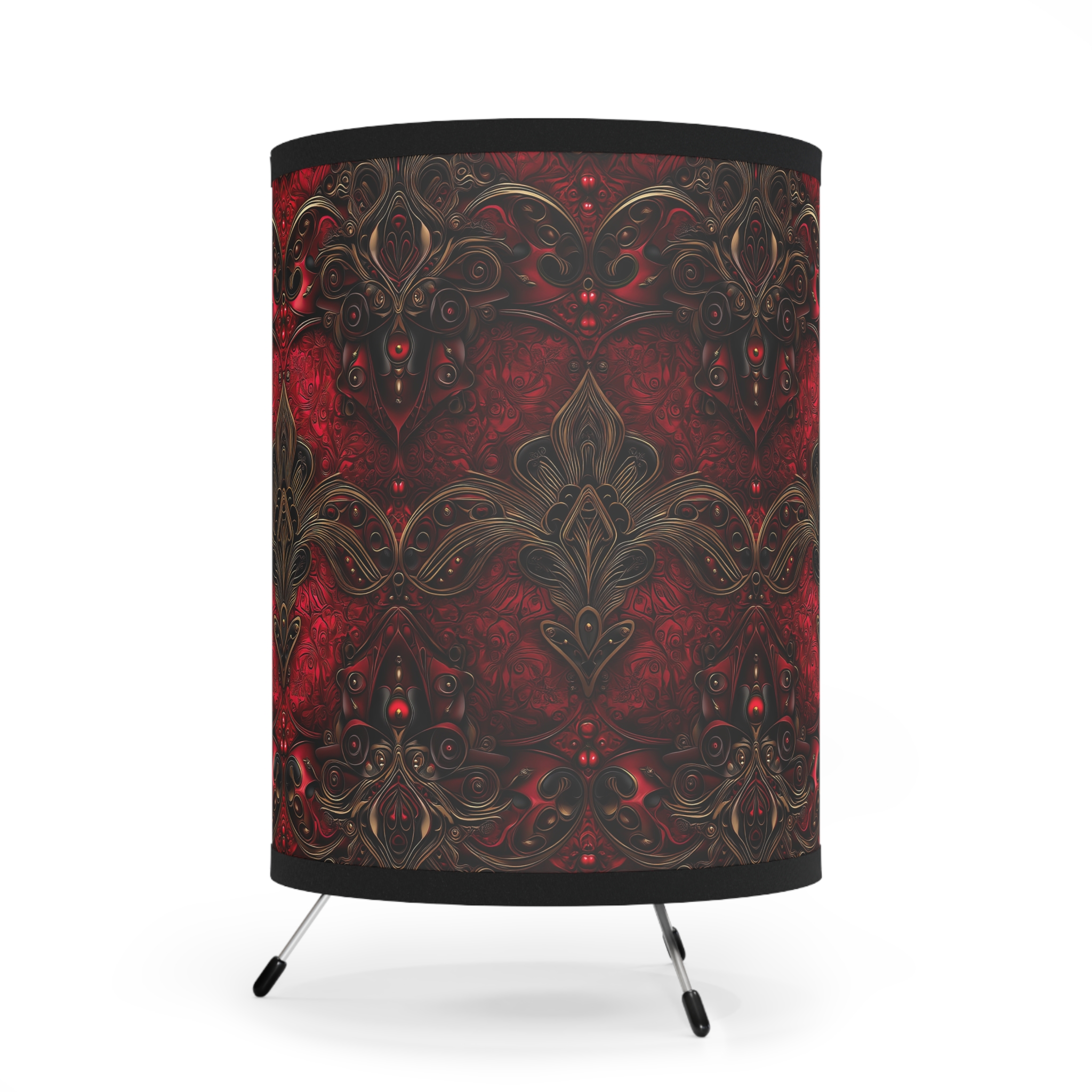 Elegant Tripod Lamp with High-Res Noble Ruby Shade - Image 3