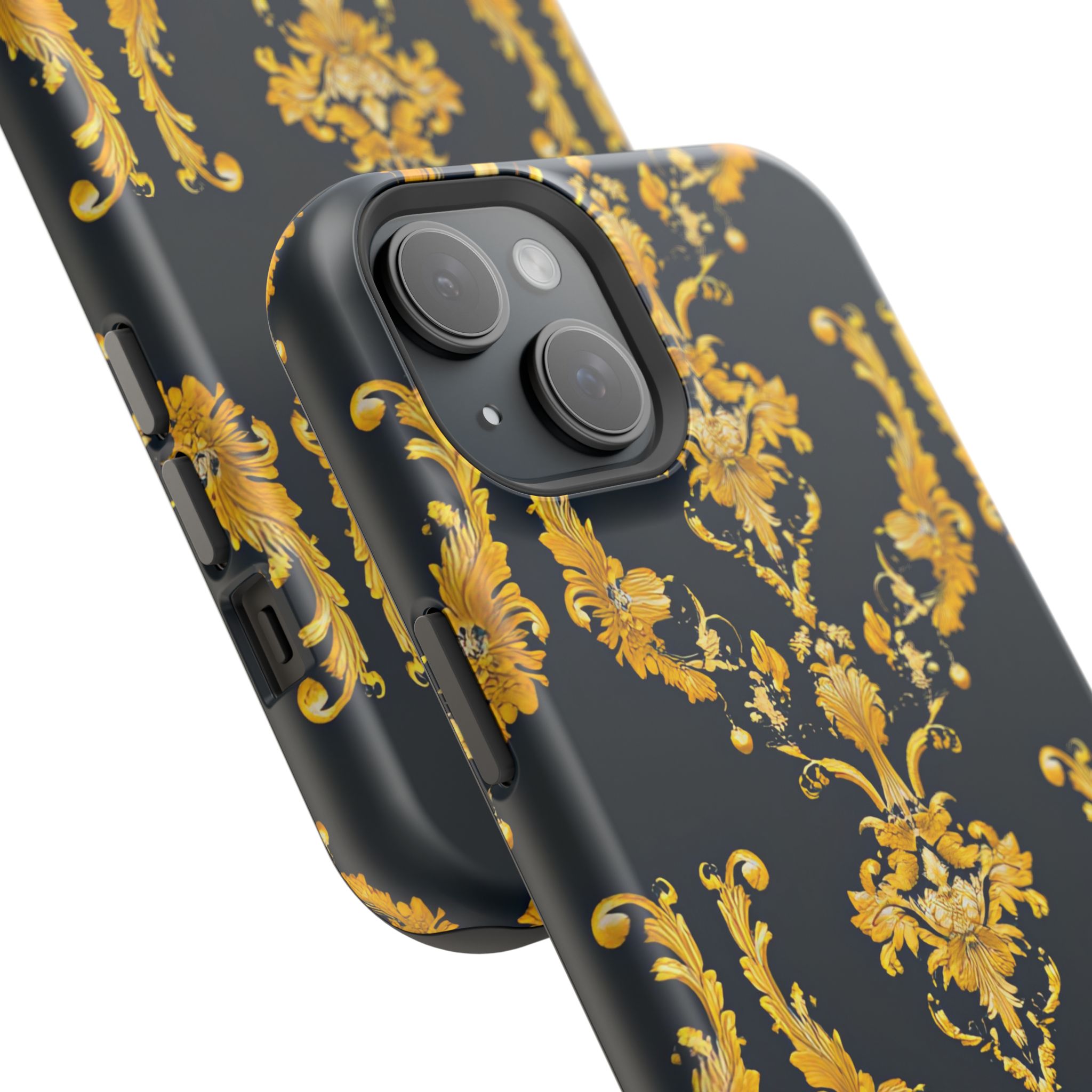 Elegant Floral Magnetic Tough Case for iPhone - Luxurious Gold Design - Image 90