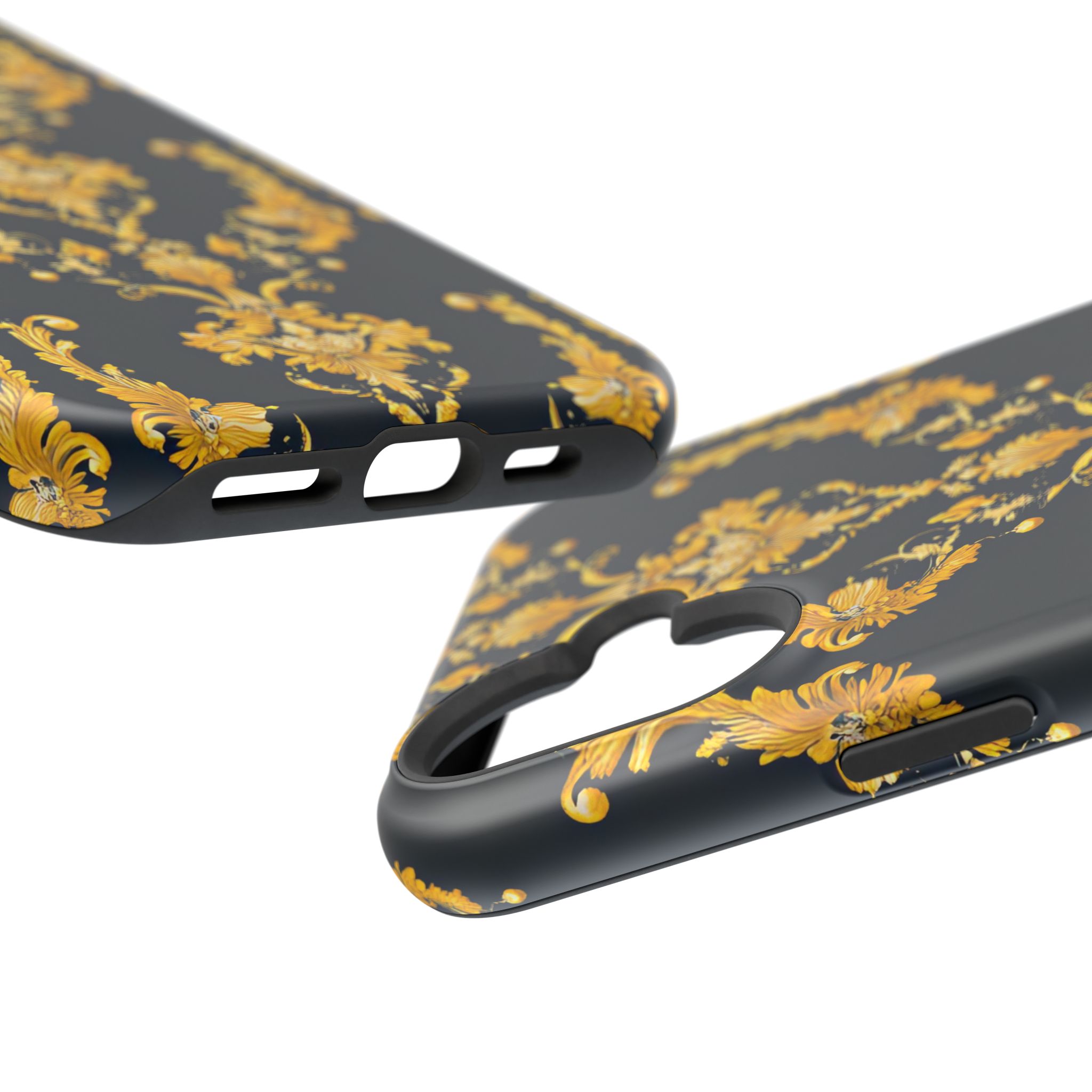 Elegant Floral Magnetic Tough Case for iPhone - Luxurious Gold Design - Image 116