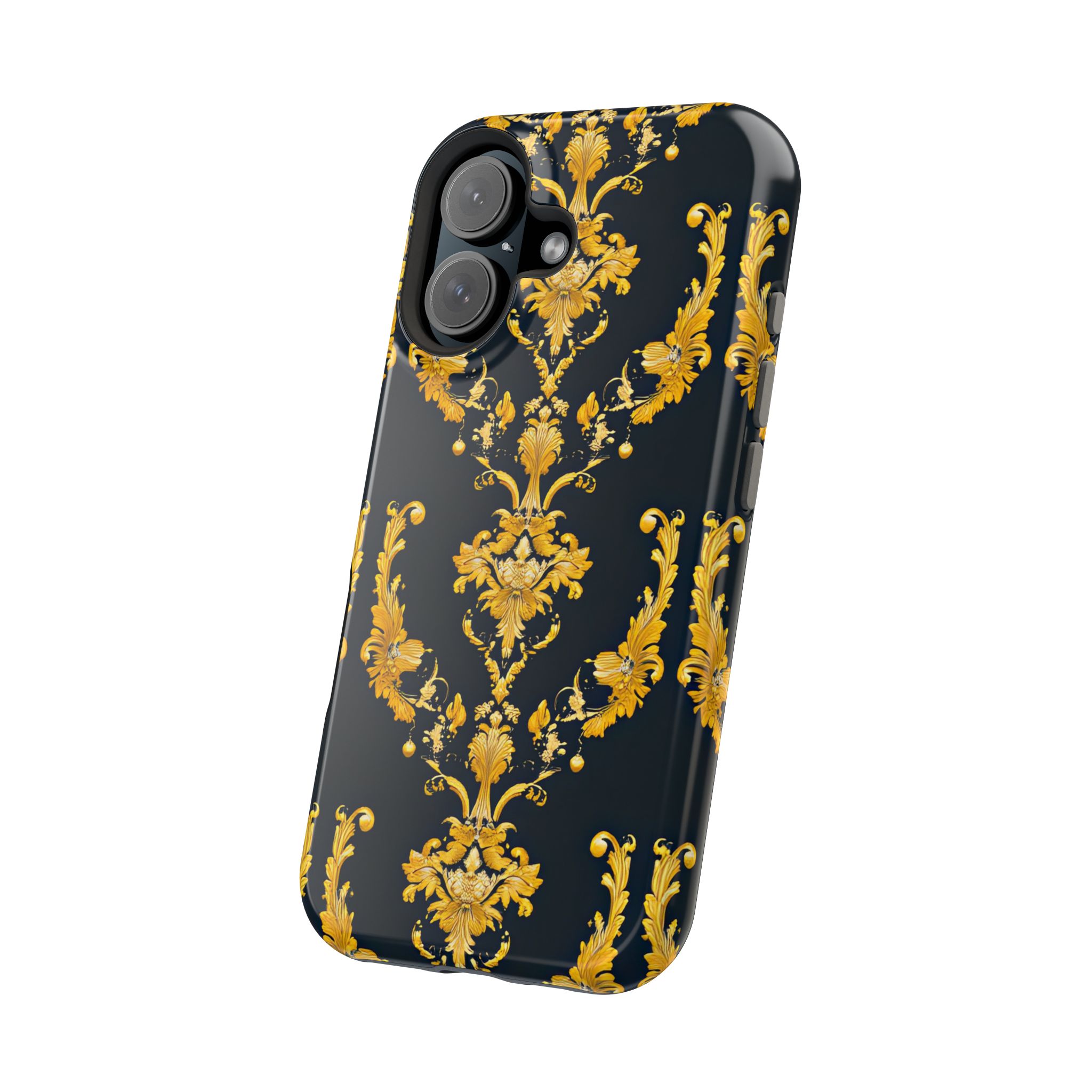 Elegant Floral Magnetic Tough Case for iPhone - Luxurious Gold Design - Image 102