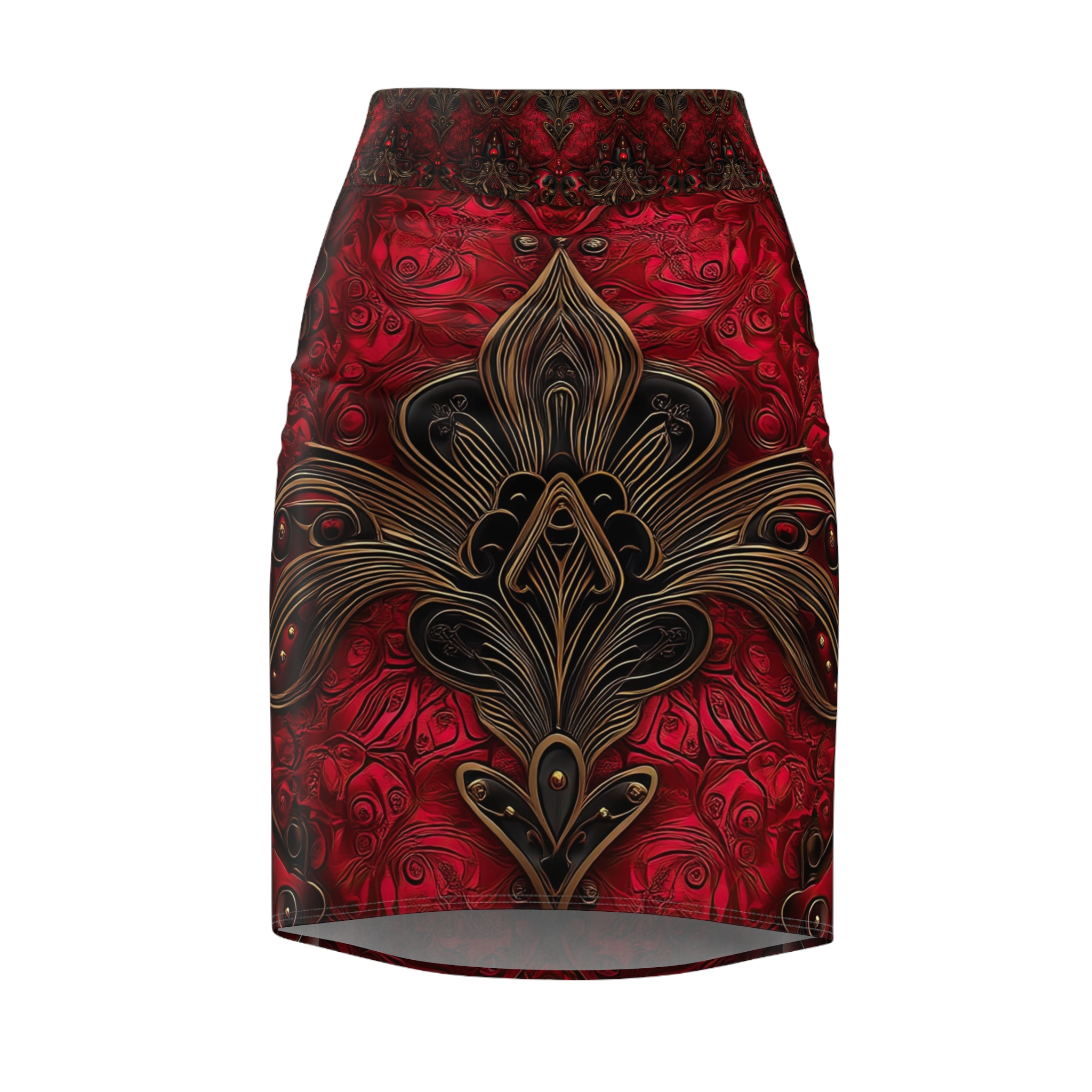 Exquisite Noble Red Pattern Women's Pencil Skirt - Perfect for Events & Celebrations - Image 2