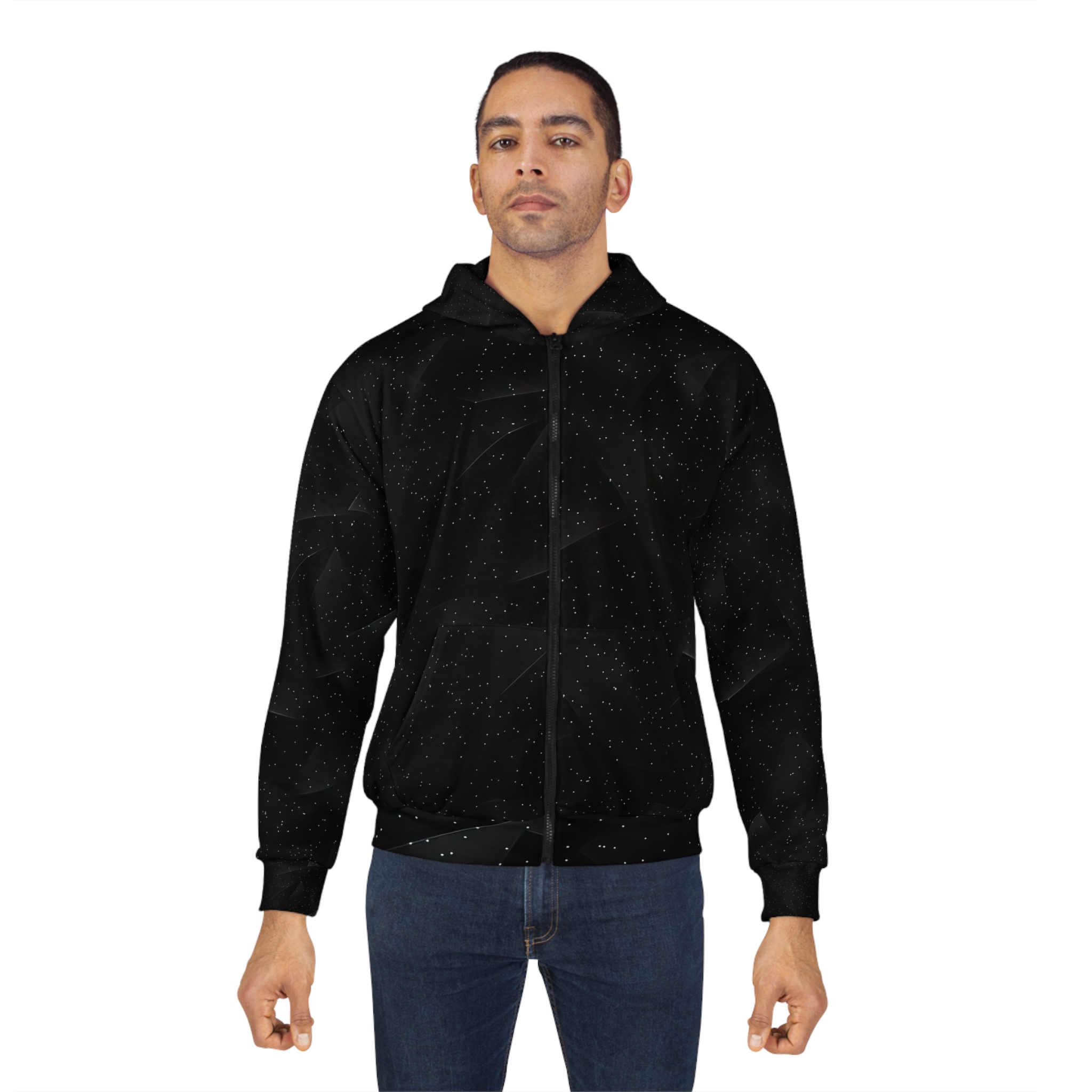 Cosmic Black Unisex Zip Hoodie - Perfect for Stargazers & Space Lovers - Image 4