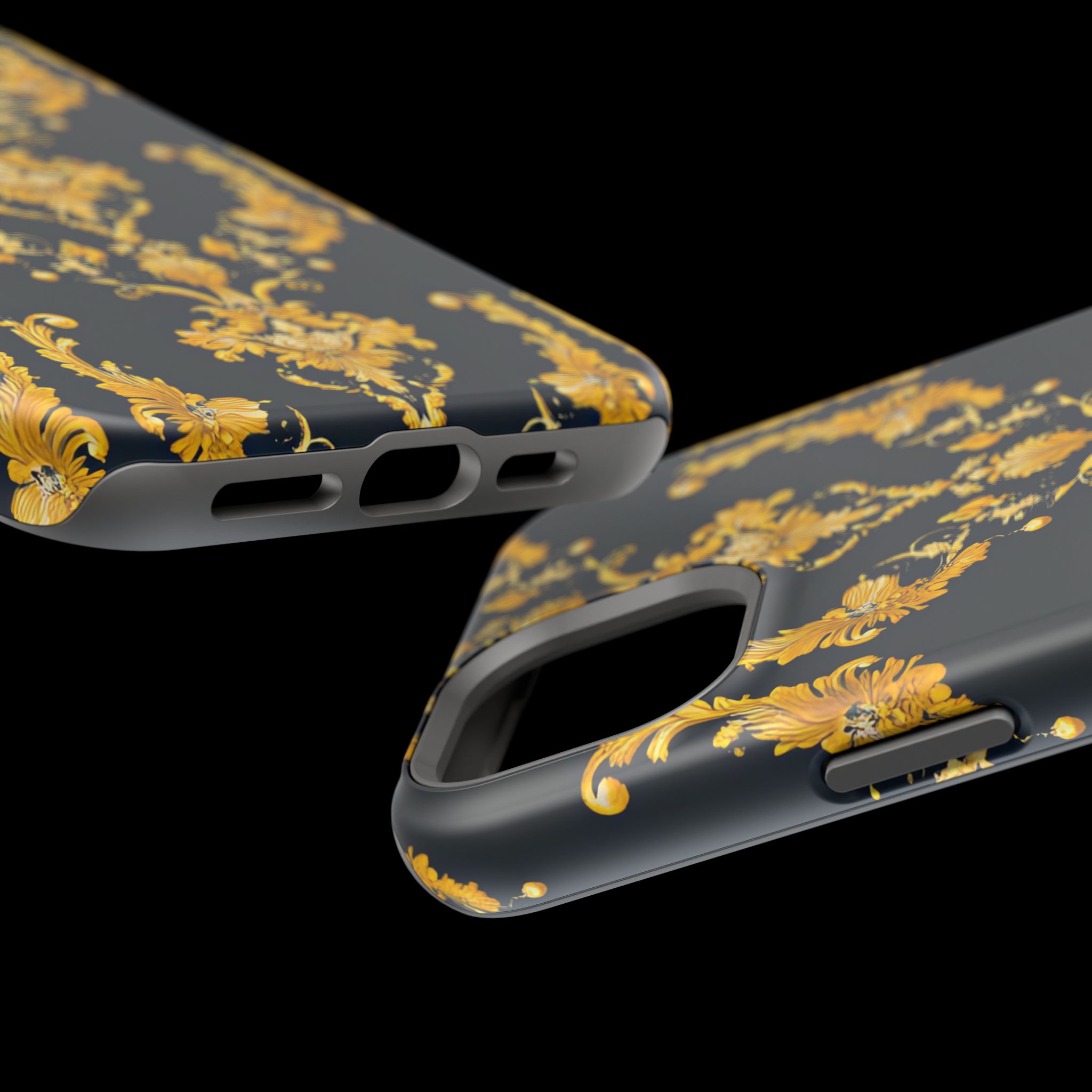 Elegant Floral Magnetic Tough Case for iPhone - Luxurious Gold Design - Image 91