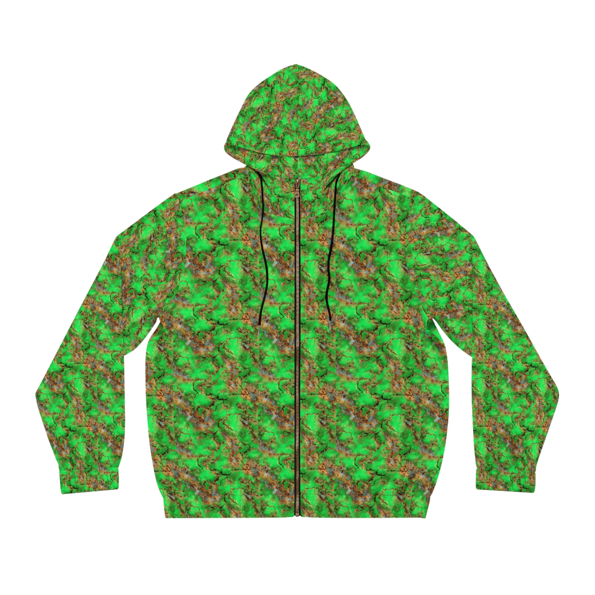 Men's Full-Zip Hoodie - Vibrant Green Marble Pattern