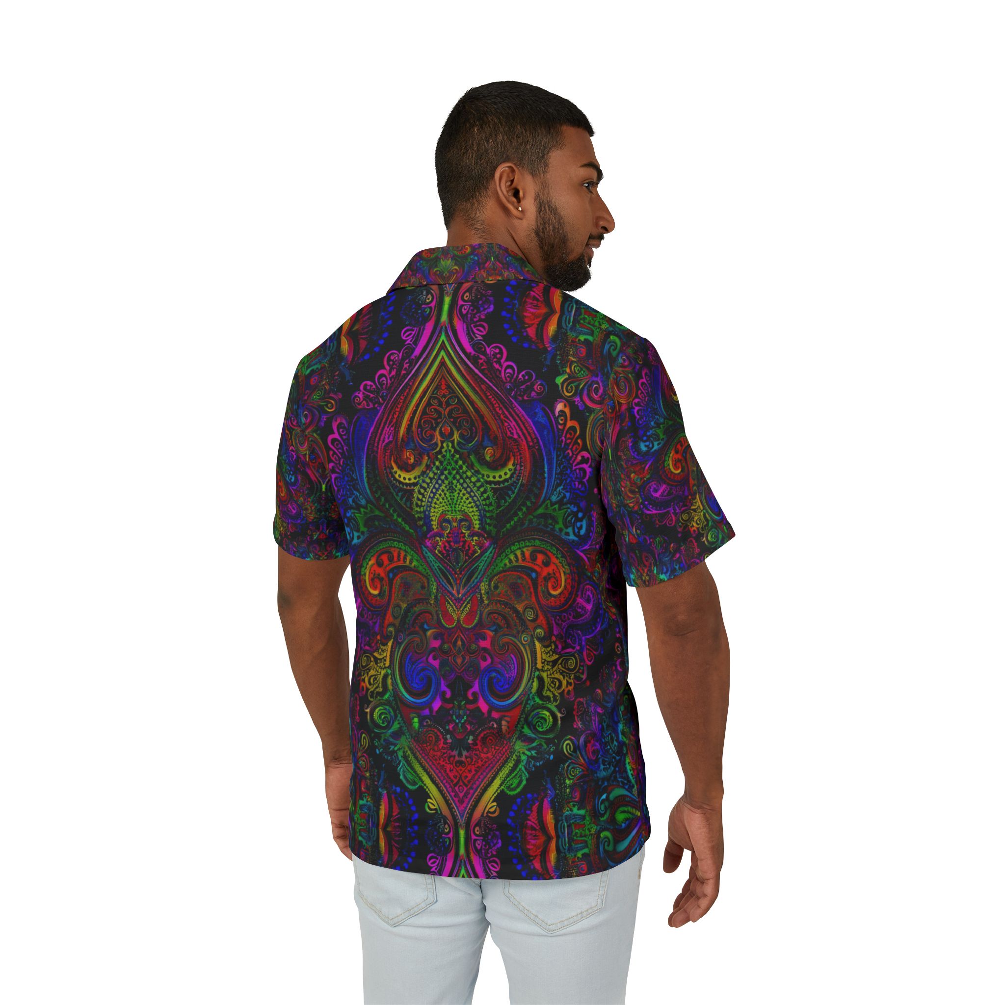 Vibrant Men's Hawaiian Shirt - Colorful Paisley Design for Summer Parties & Vacations