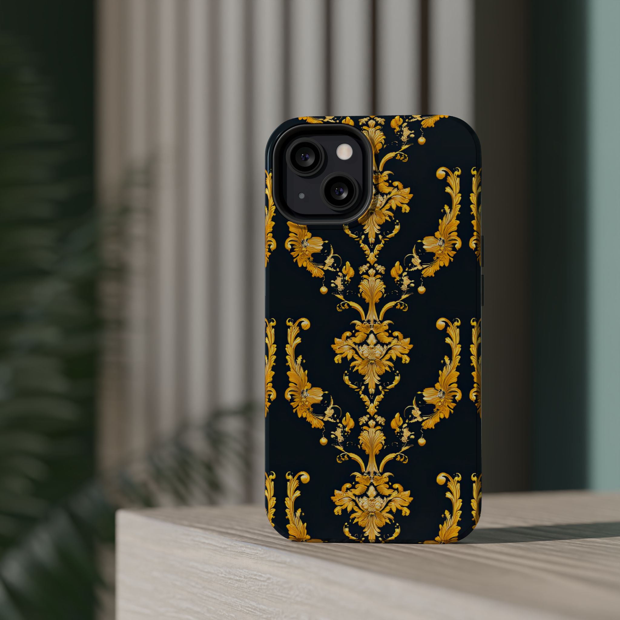 Elegant Floral Magnetic Tough Case for iPhone - Luxurious Gold Design - Image 40