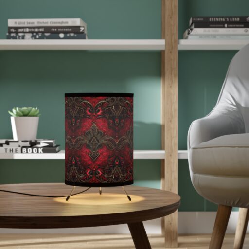 Elegant Tripod Lamp with High-Res Noble Ruby Shade