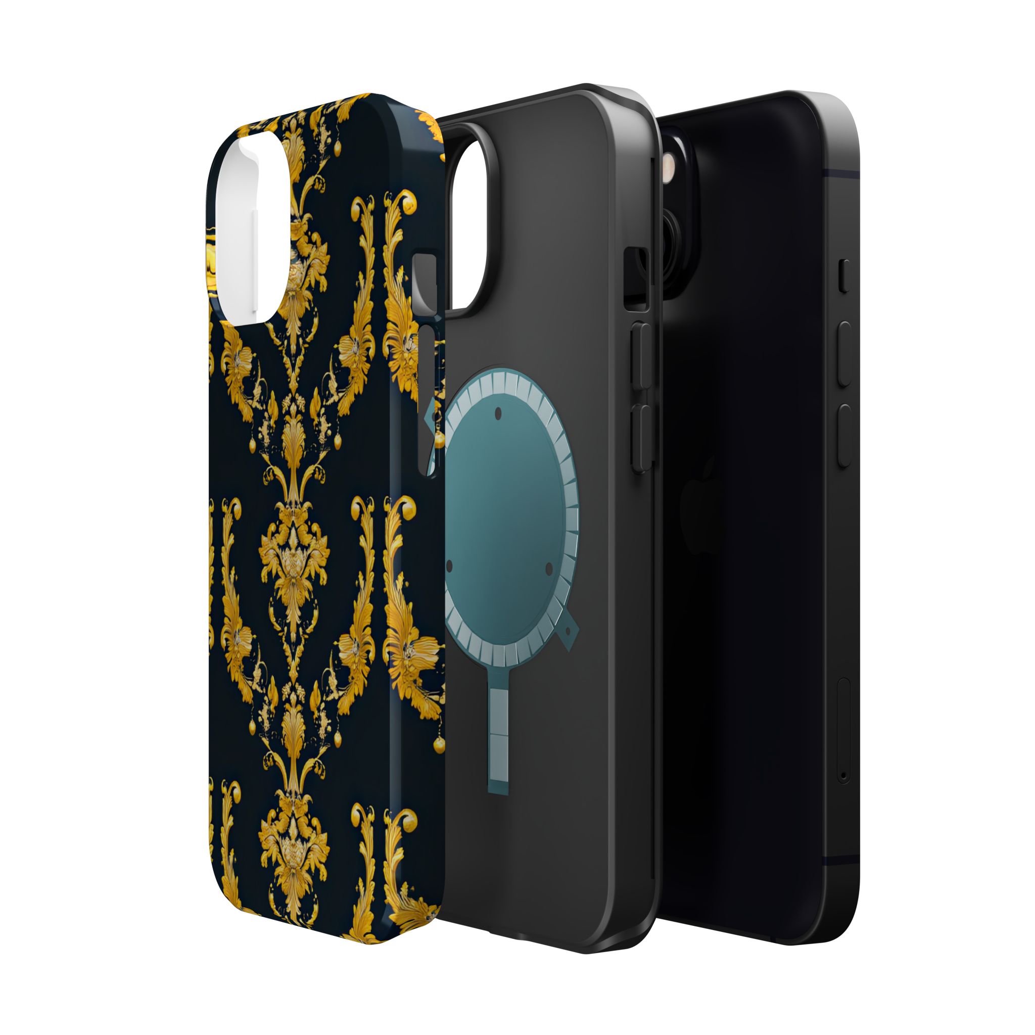 Elegant Floral Magnetic Tough Case for iPhone - Luxurious Gold Design - Image 38