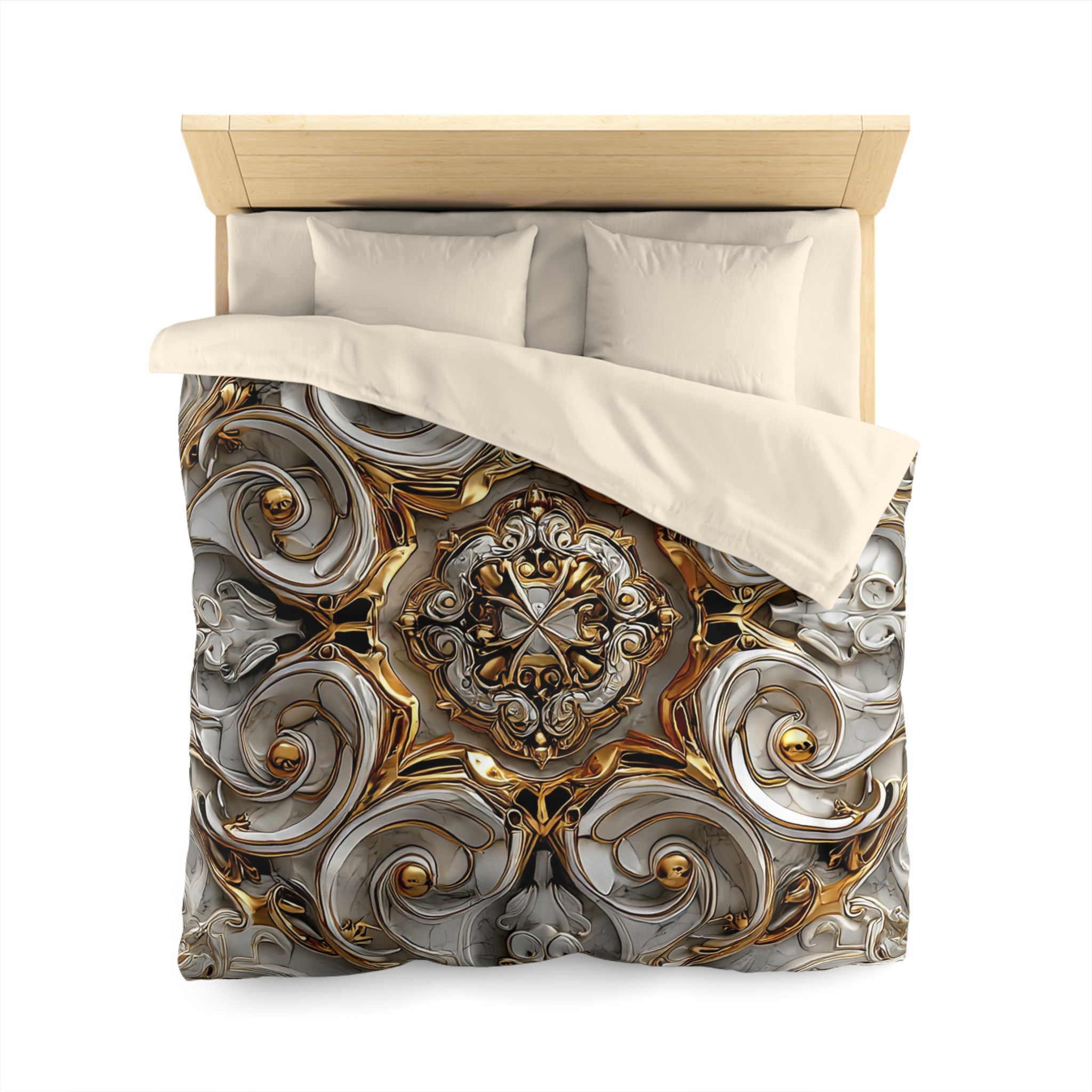 Luxurious Gold Swirl Microfiber Duvet Cover - Elegant Bedding for Home Decor - Image 8