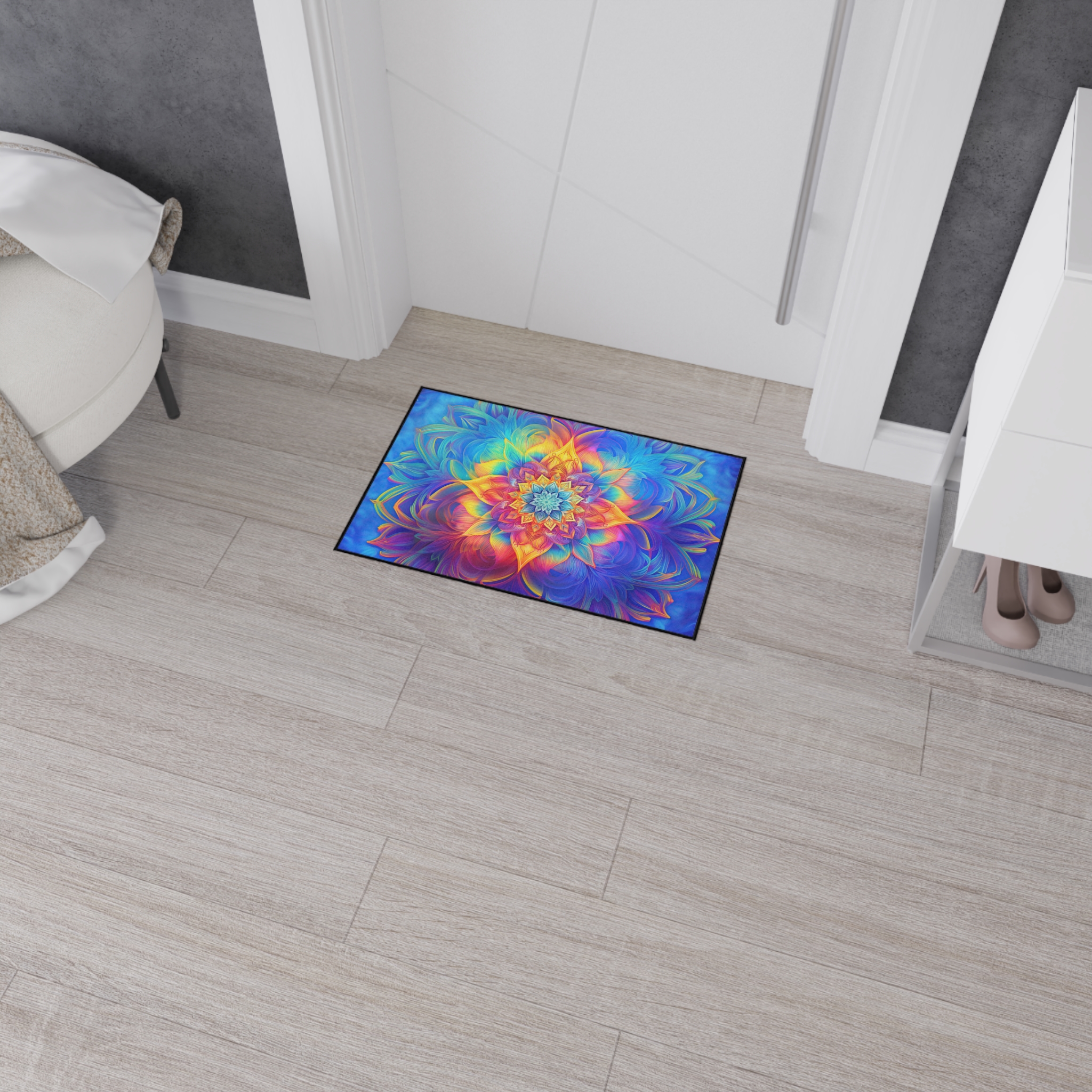 Floor Mat - Psychedelic Kaleidoscope Fractal Rainbow Design - Image 15