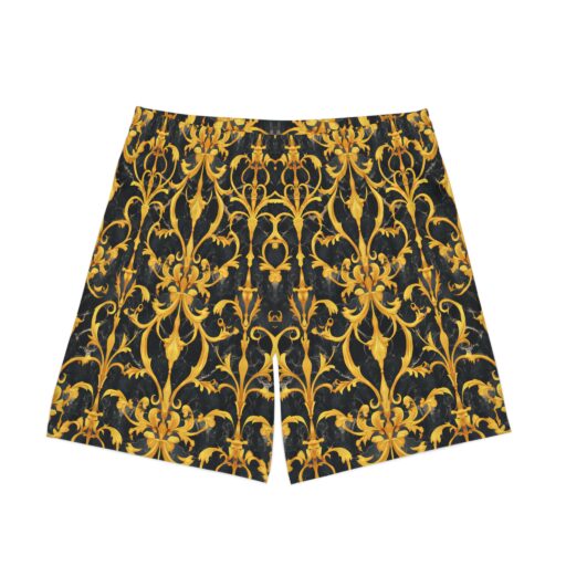 Stylish Men's Elastic Beach Shorts with Vintage Gold Floral Design