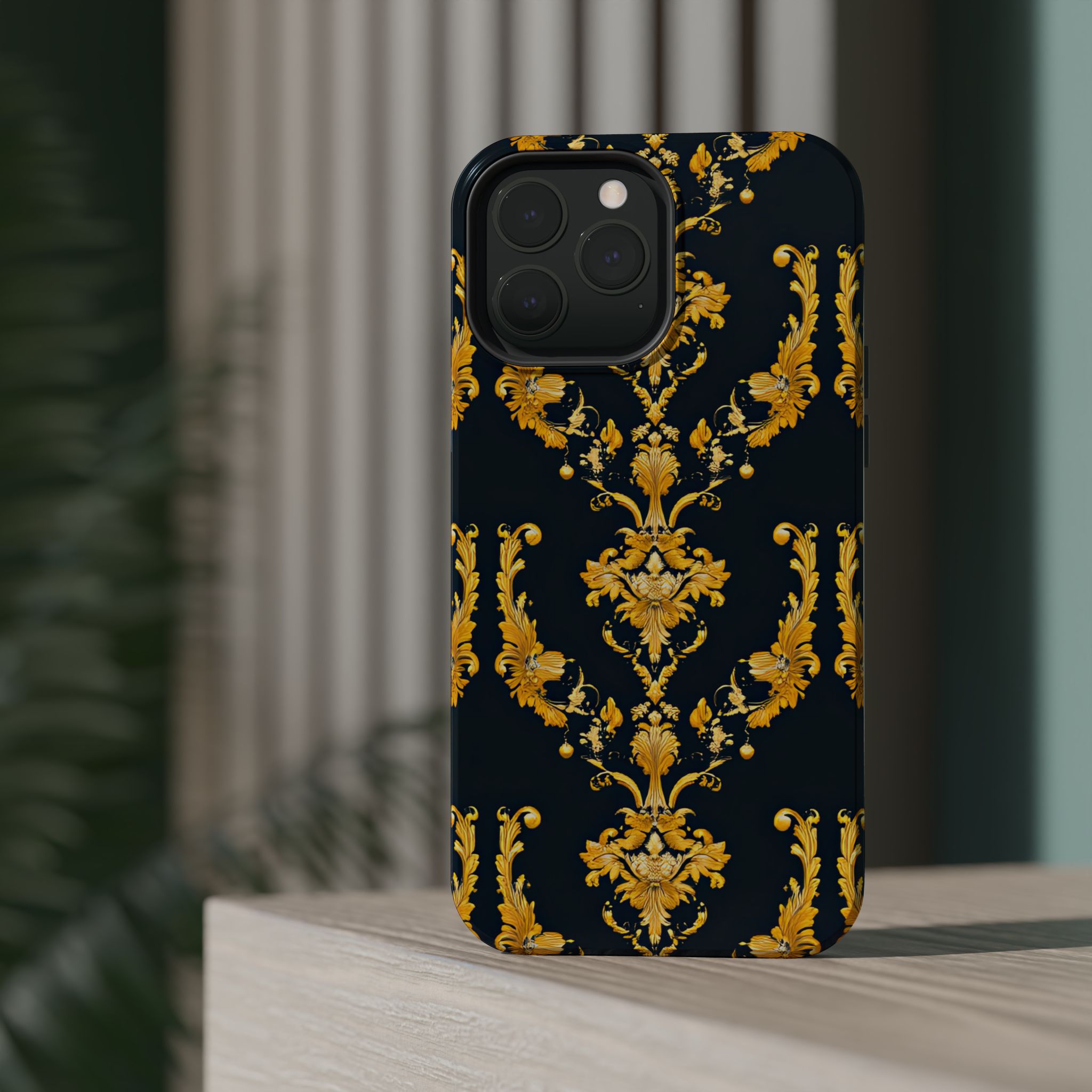 Elegant Floral Magnetic Tough Case for iPhone - Luxurious Gold Design - Image 64