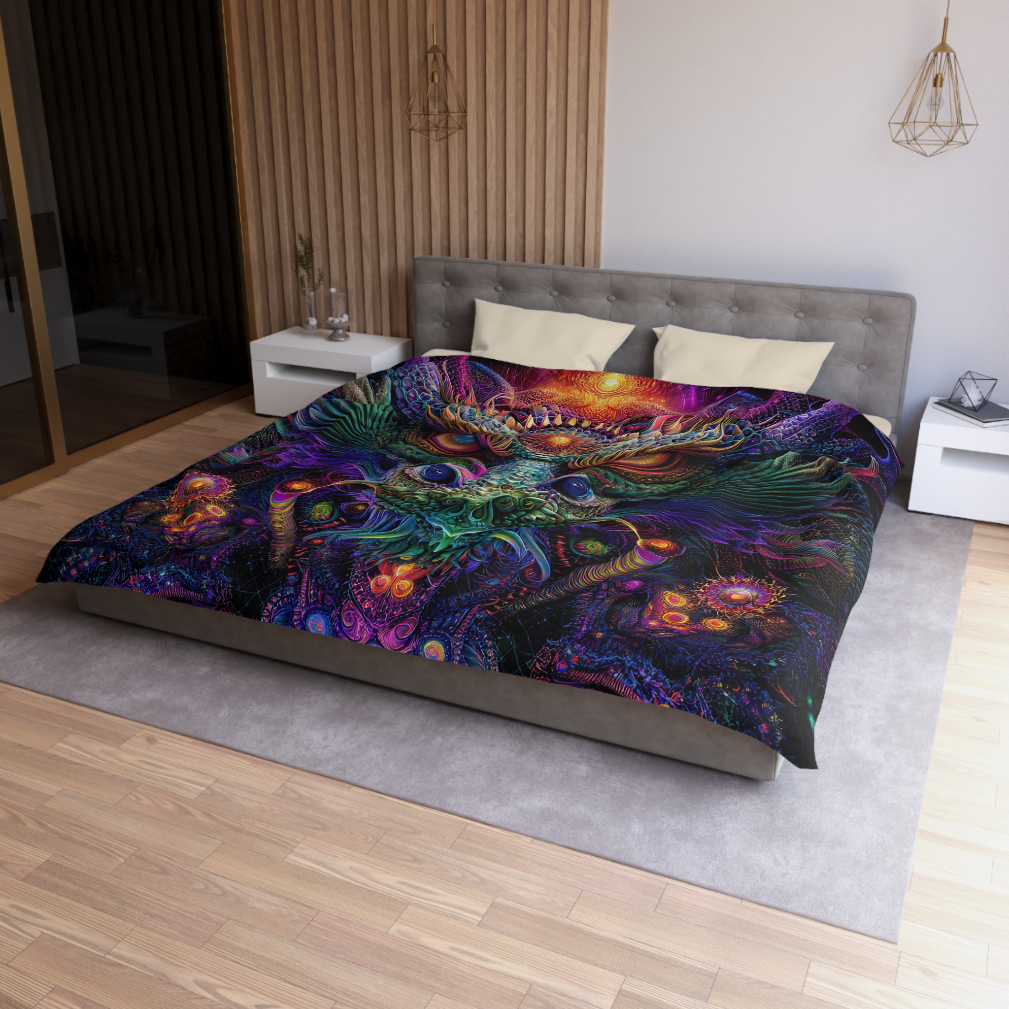 Psychedelic Dragon Microfiber Duvet Cover - Vibrant Fantasy Bedding for Bohemian Decor - Image 3