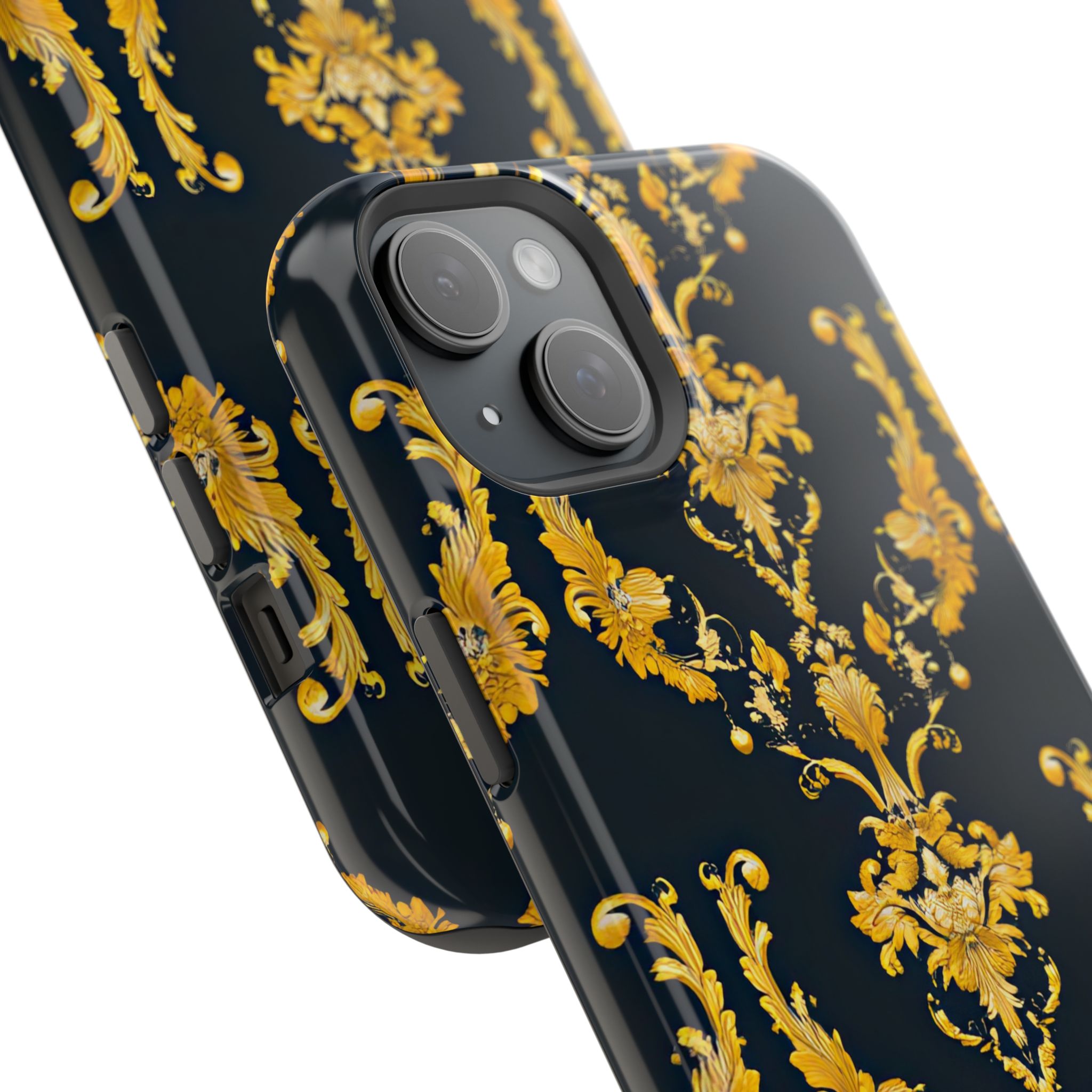 Elegant Floral Magnetic Tough Case for iPhone - Luxurious Gold Design - Image 86